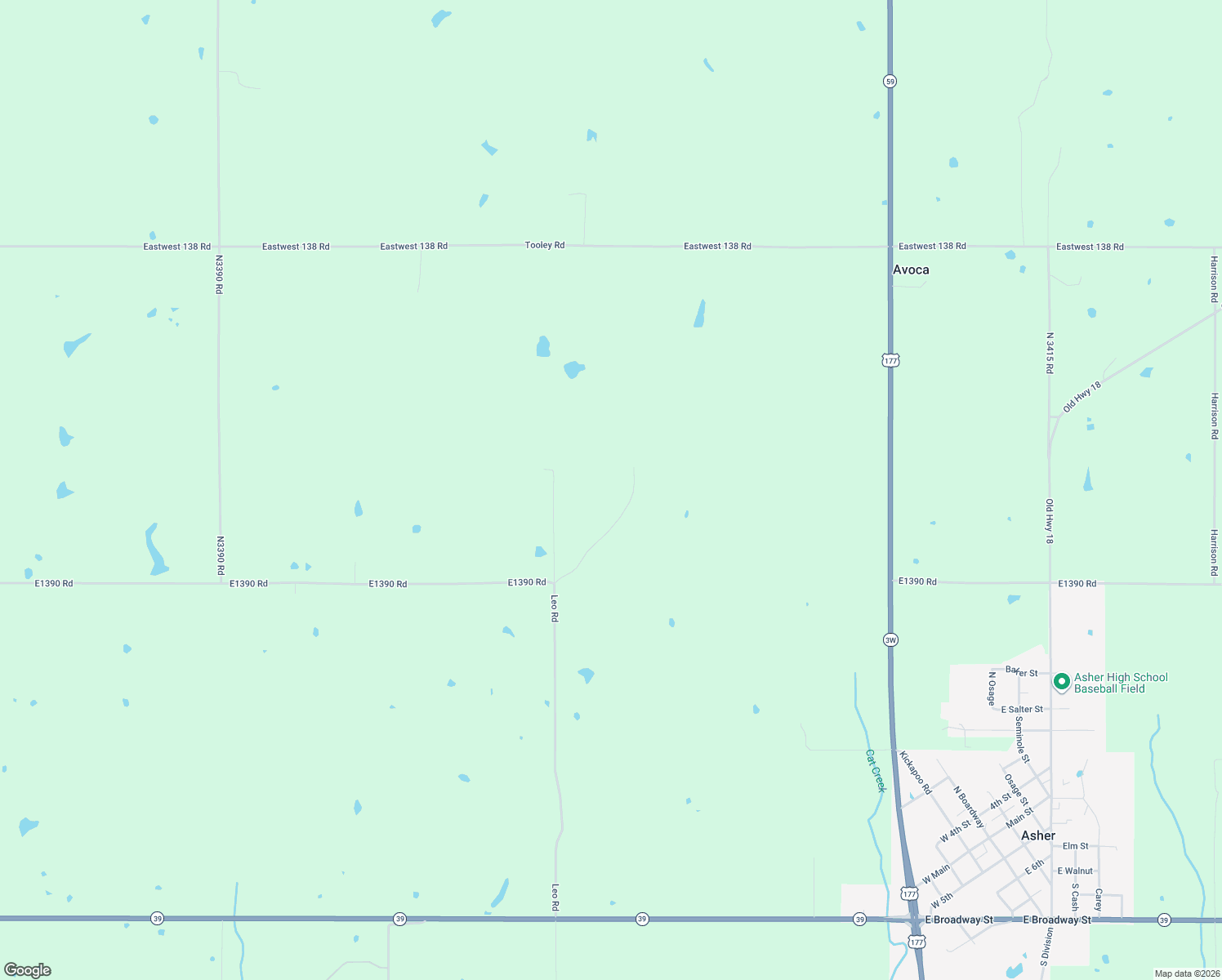 map of restaurants, bars, coffee shops, grocery stores, and more near 38987 Leo Rd in Asher