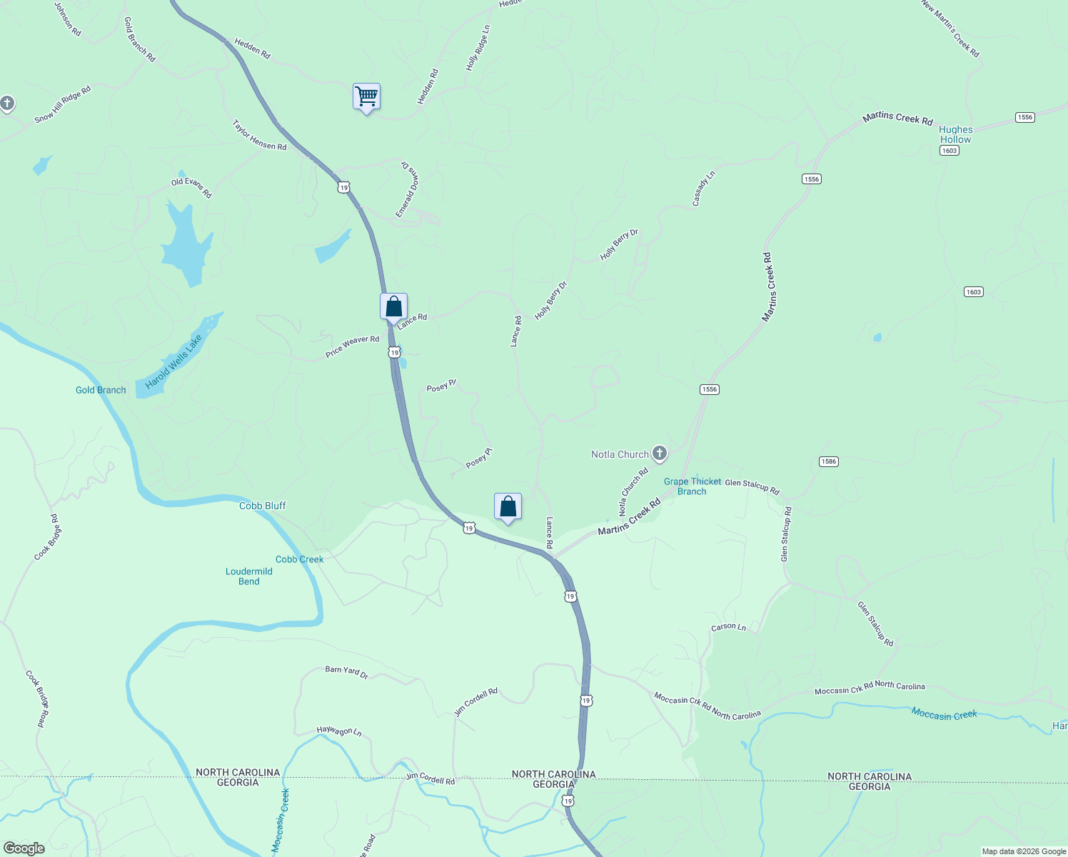 map of restaurants, bars, coffee shops, grocery stores, and more near 932 Lance Road in Murphy