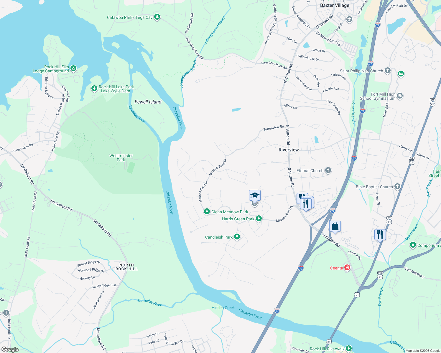 map of restaurants, bars, coffee shops, grocery stores, and more near 1256 Therns Ferry Drive in Riverview