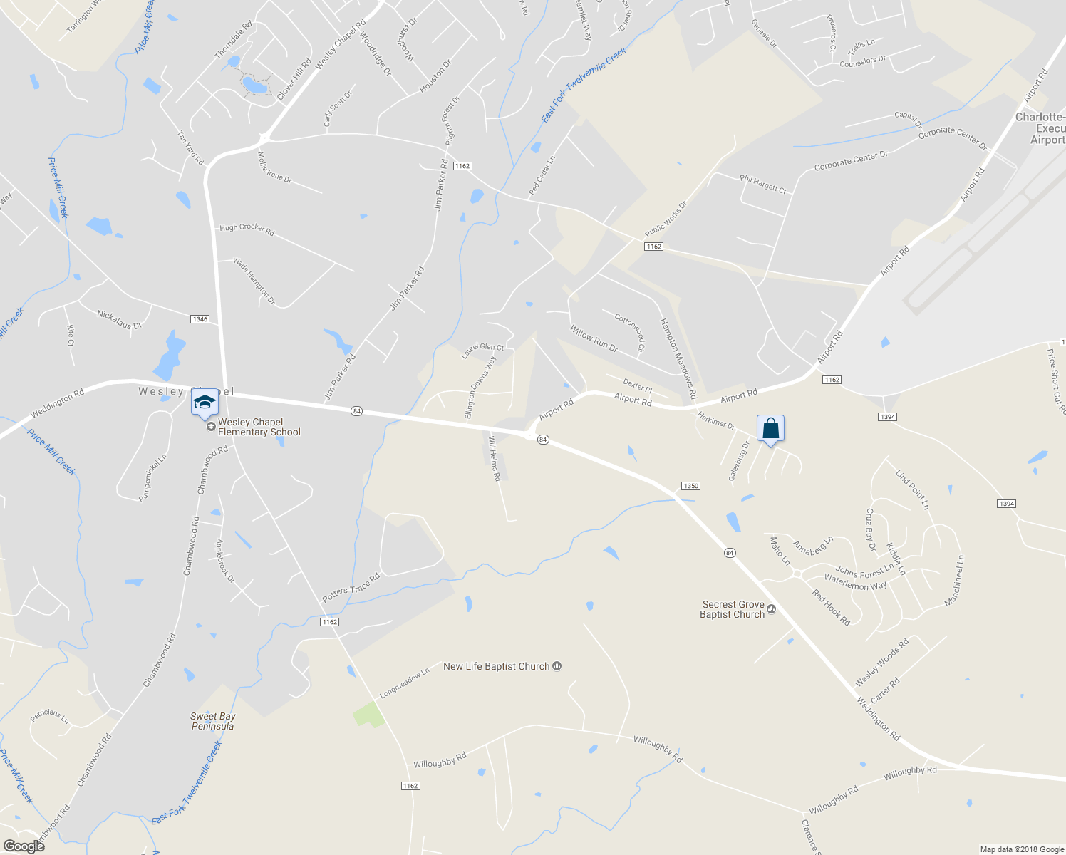 map of restaurants, bars, coffee shops, grocery stores, and more near 109 Airport Road in Monroe