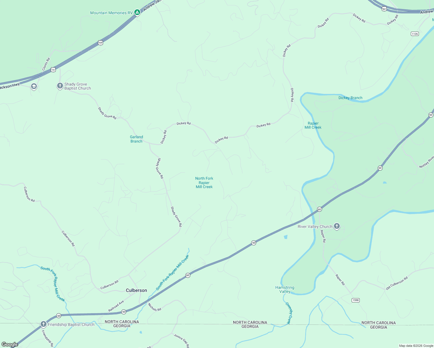 map of restaurants, bars, coffee shops, grocery stores, and more near 86 Mill Creek Road in Murphy