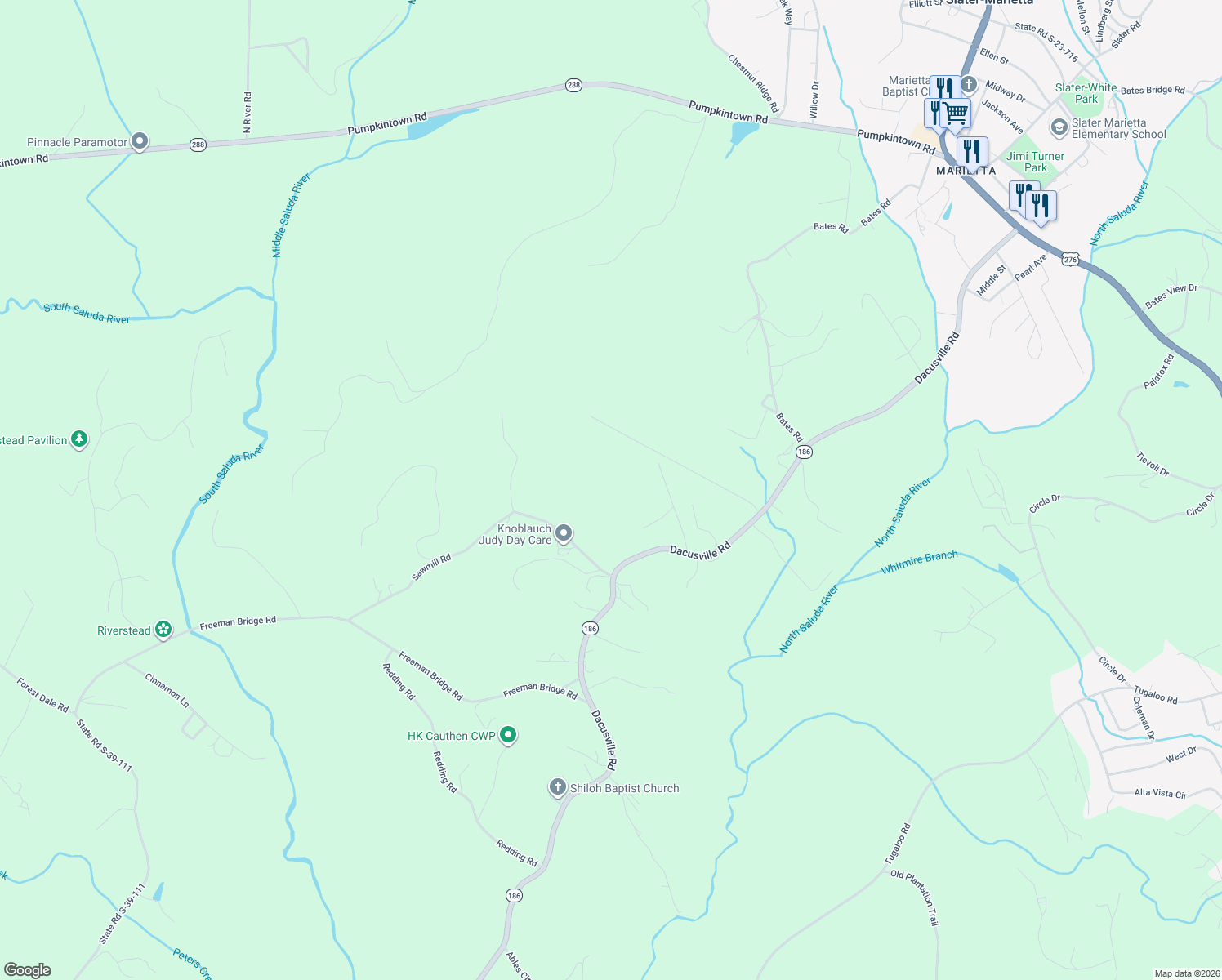 map of restaurants, bars, coffee shops, grocery stores, and more near 116 Sycamore Drive in Greenville County