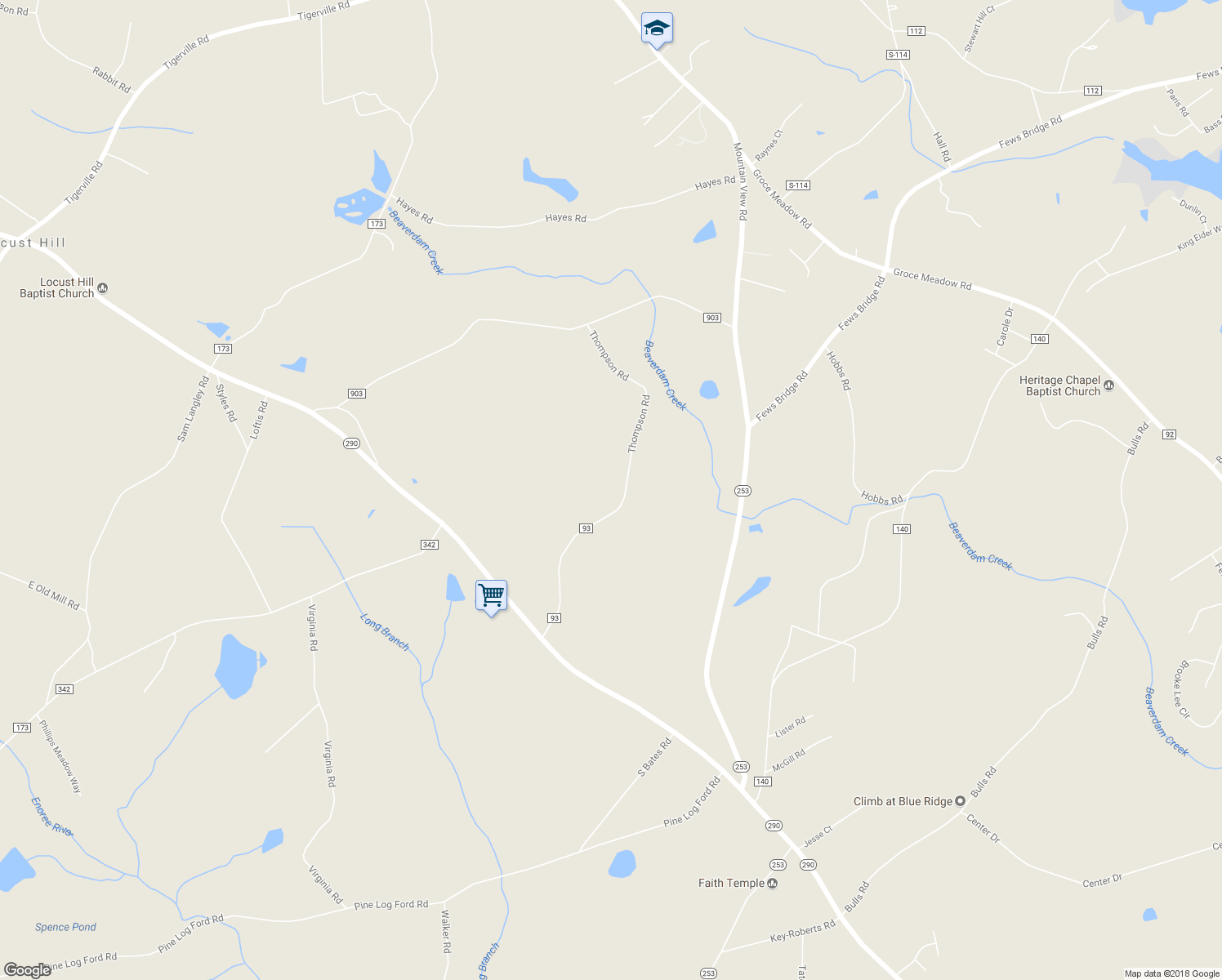 map of restaurants, bars, coffee shops, grocery stores, and more near 299 Thompson Road in Taylors