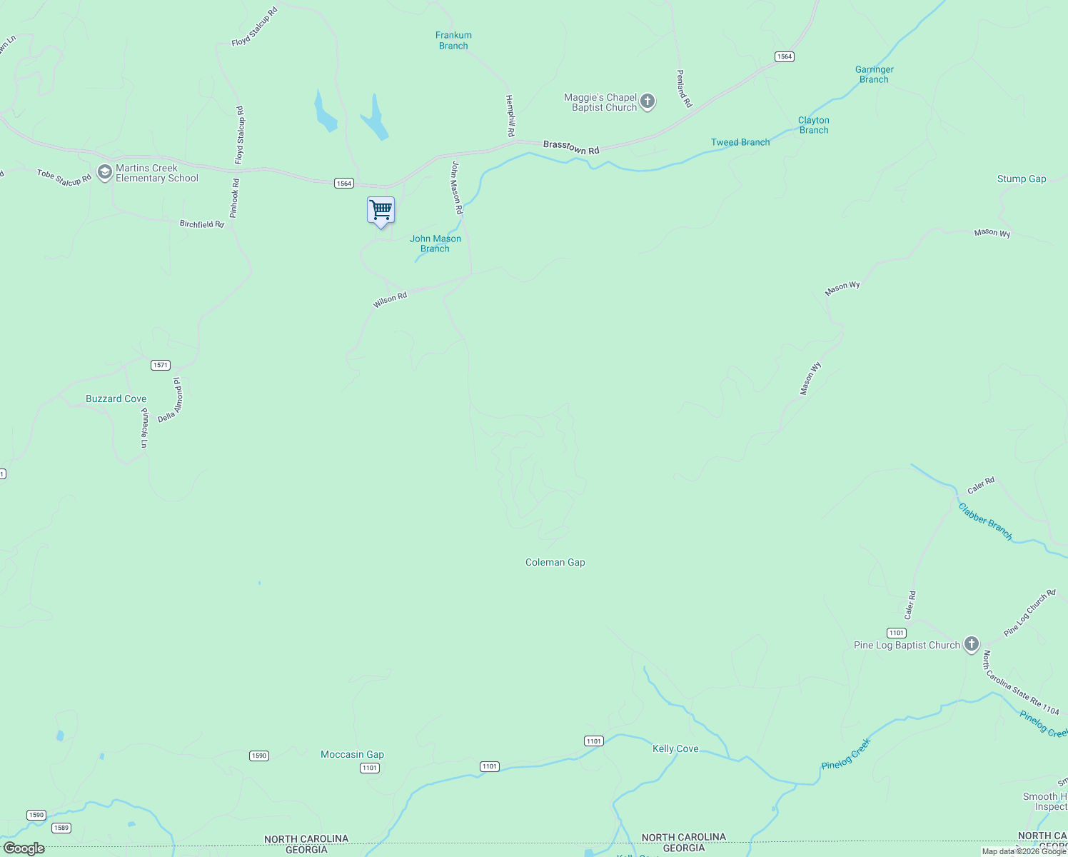 map of restaurants, bars, coffee shops, grocery stores, and more near 237 Heritage Trail in Brasstown