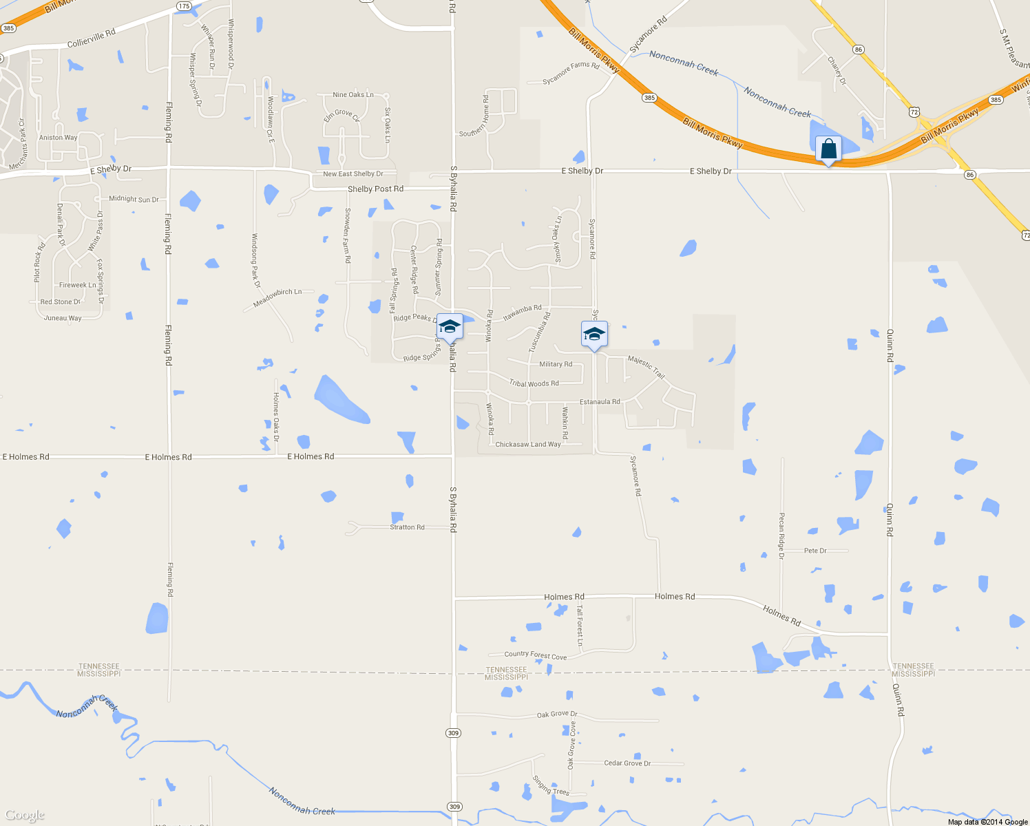 map of restaurants, bars, coffee shops, grocery stores, and more near 1338 Colbert Cove in Collierville