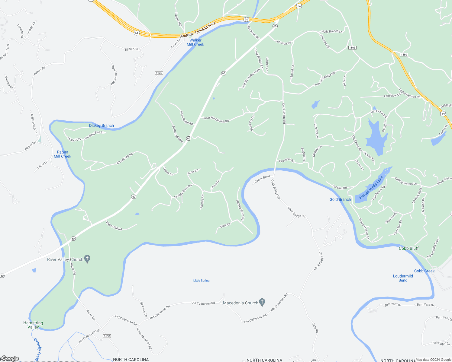 map of restaurants, bars, coffee shops, grocery stores, and more near 160 Forest Lane in Murphy