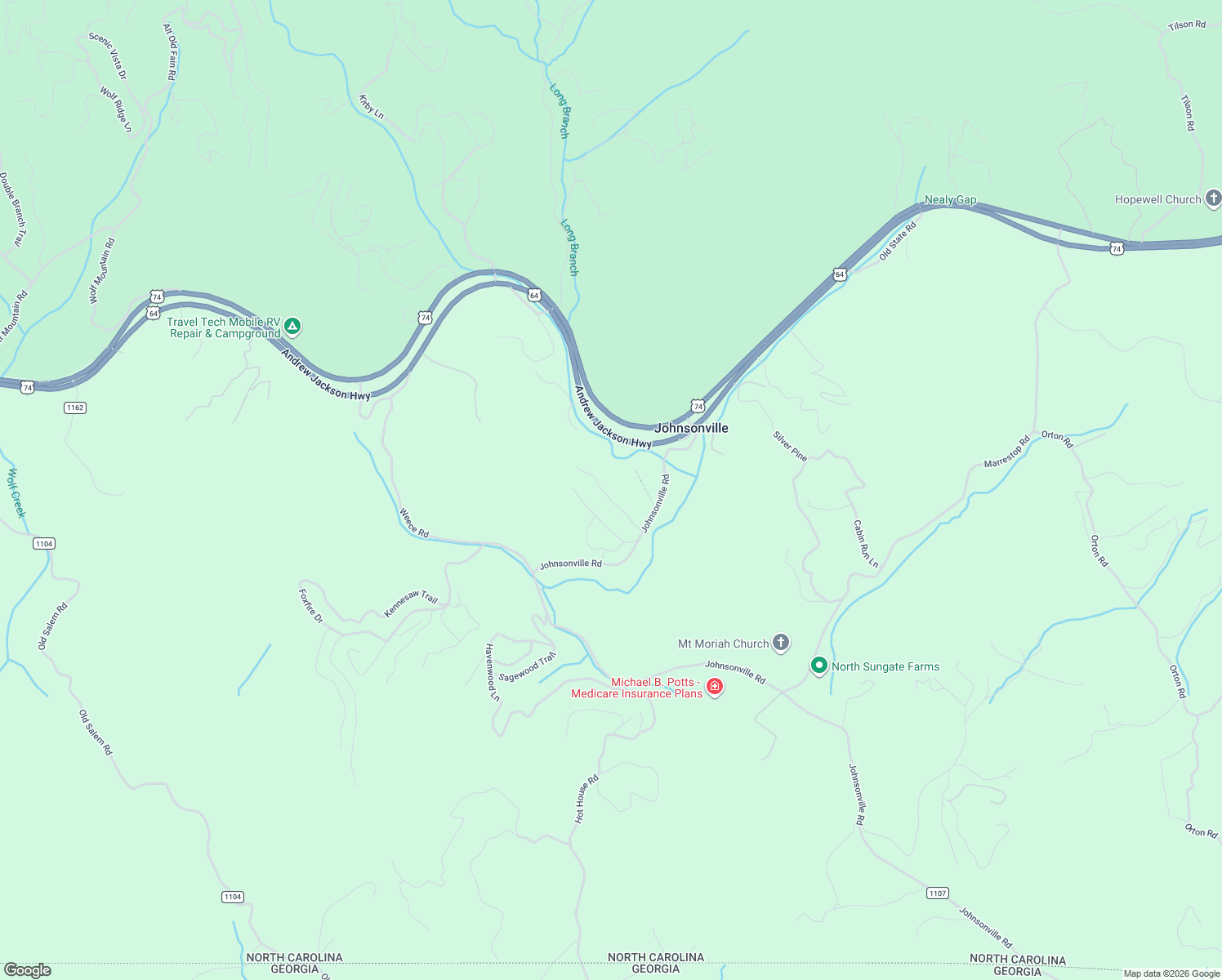 map of restaurants, bars, coffee shops, grocery stores, and more near 222 Moonlight Ridge in Murphy