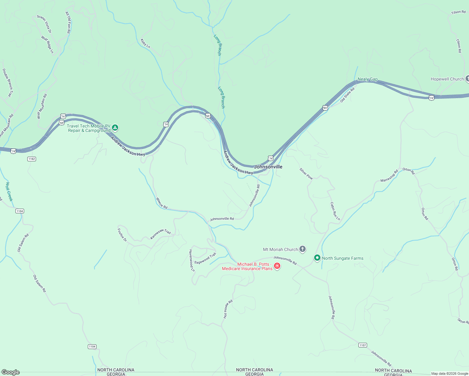 map of restaurants, bars, coffee shops, grocery stores, and more near 222 Moonlight Ridge in Murphy
