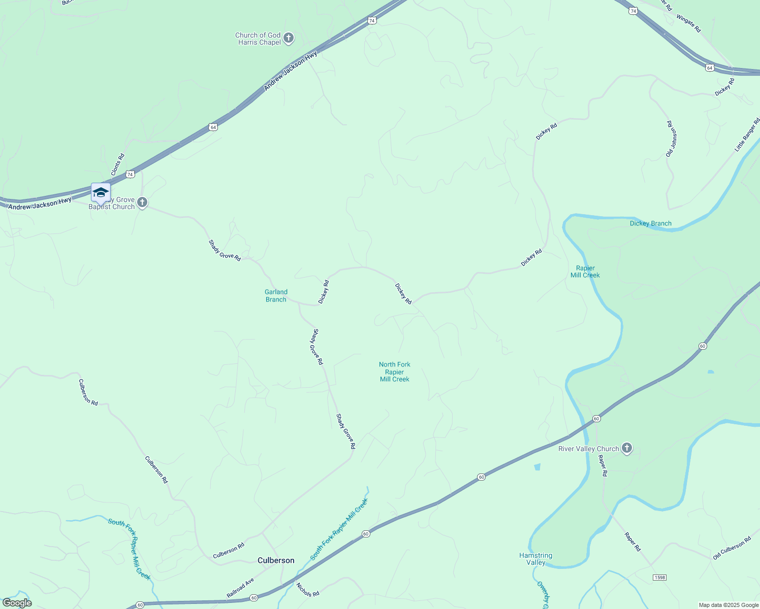 map of restaurants, bars, coffee shops, grocery stores, and more near 2525 Dickey Road in Murphy