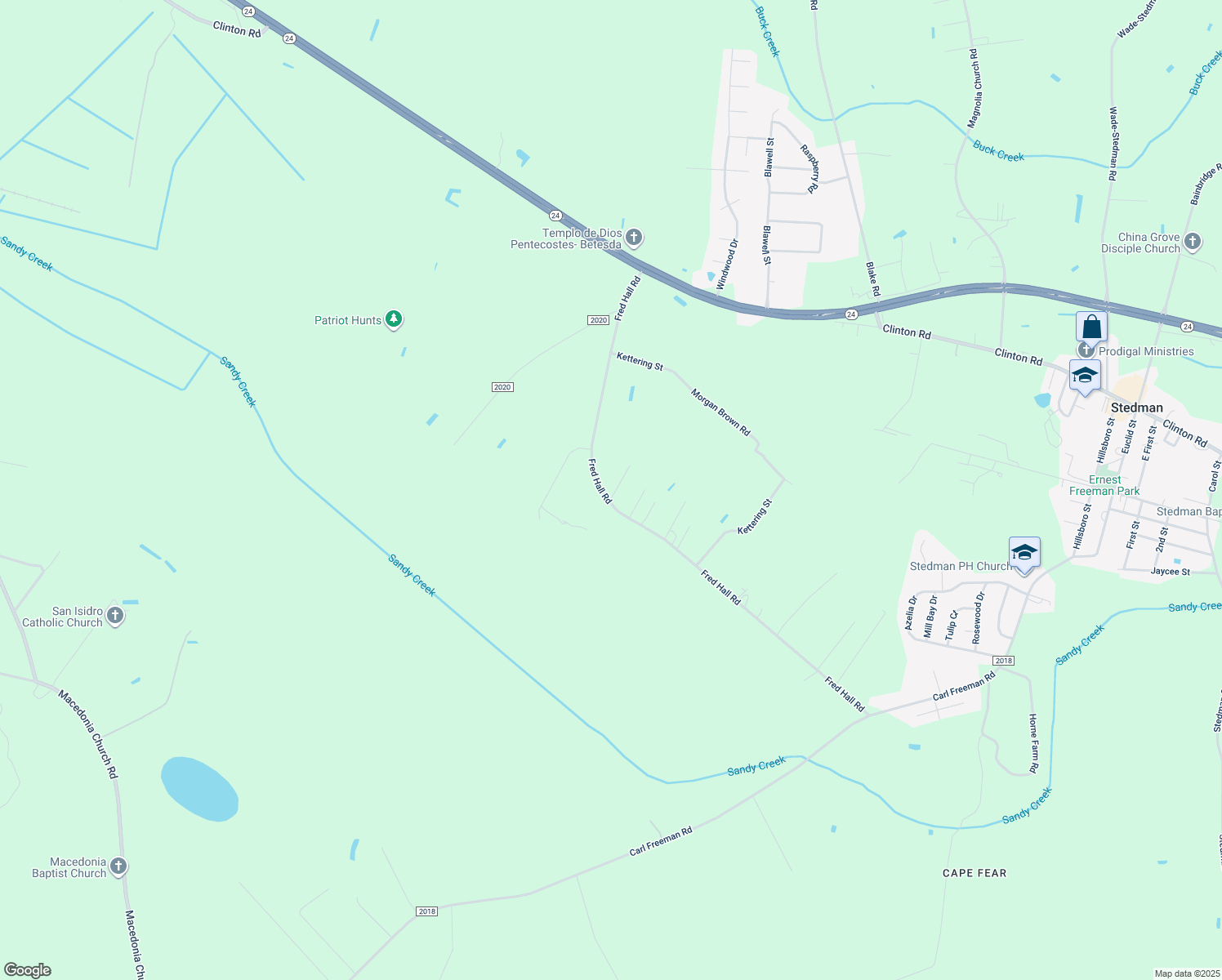 map of restaurants, bars, coffee shops, grocery stores, and more near 591 Fred Hall Rd in Stedman