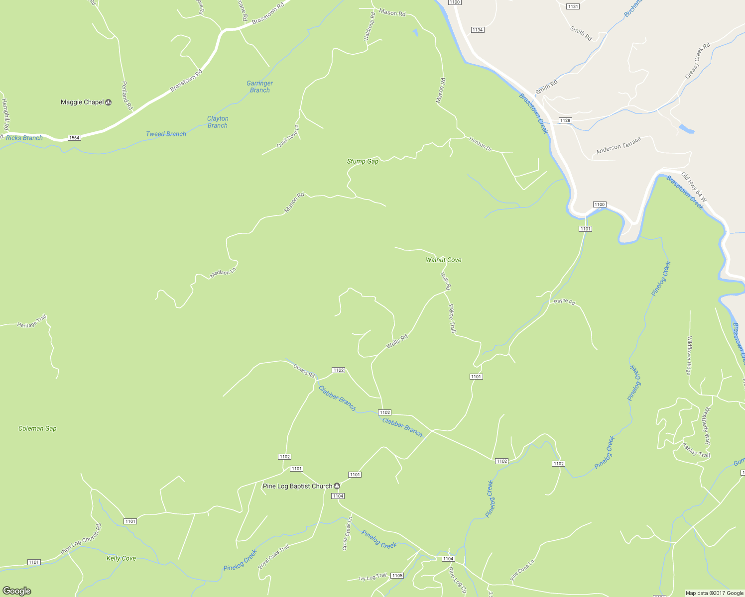 map of restaurants, bars, coffee shops, grocery stores, and more near 298 Possum Holler Trail in Brasstown