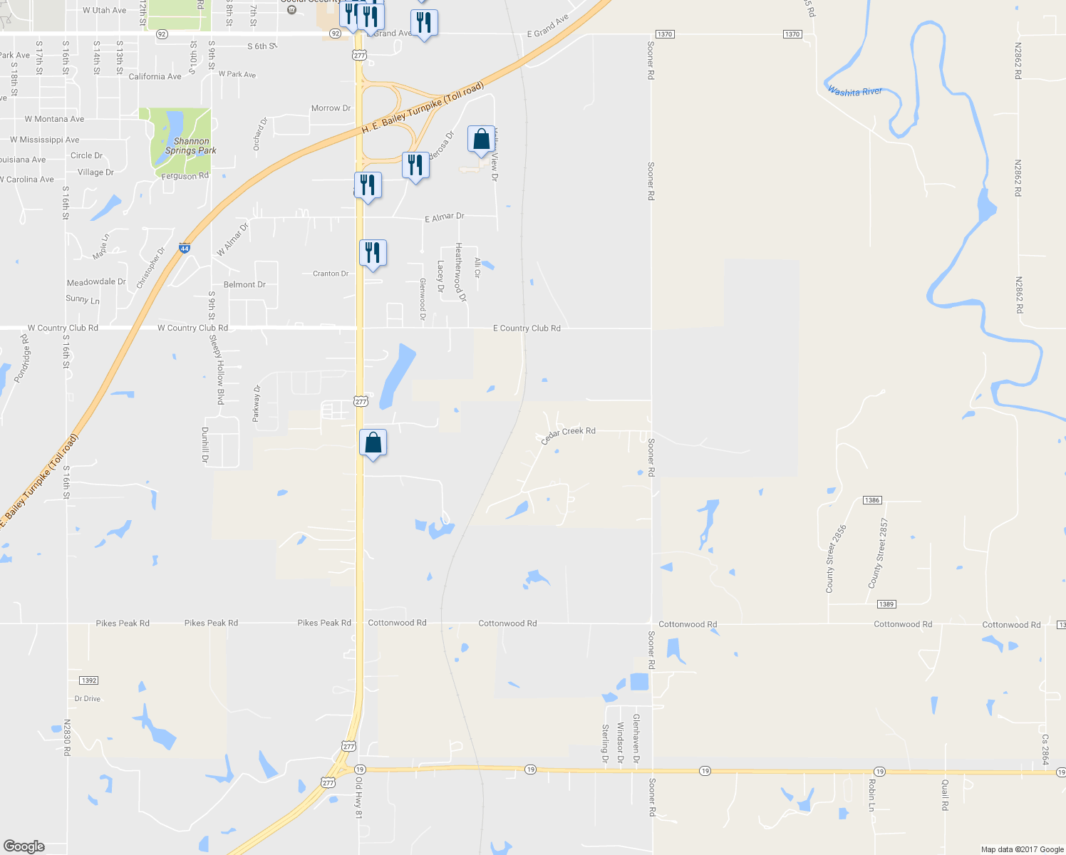 map of restaurants, bars, coffee shops, grocery stores, and more near 2630 County Street 2846 in Chickasha