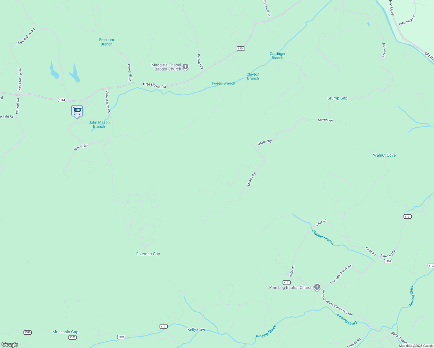 map of restaurants, bars, coffee shops, grocery stores, and more near 628 Madison Lane in Brasstown