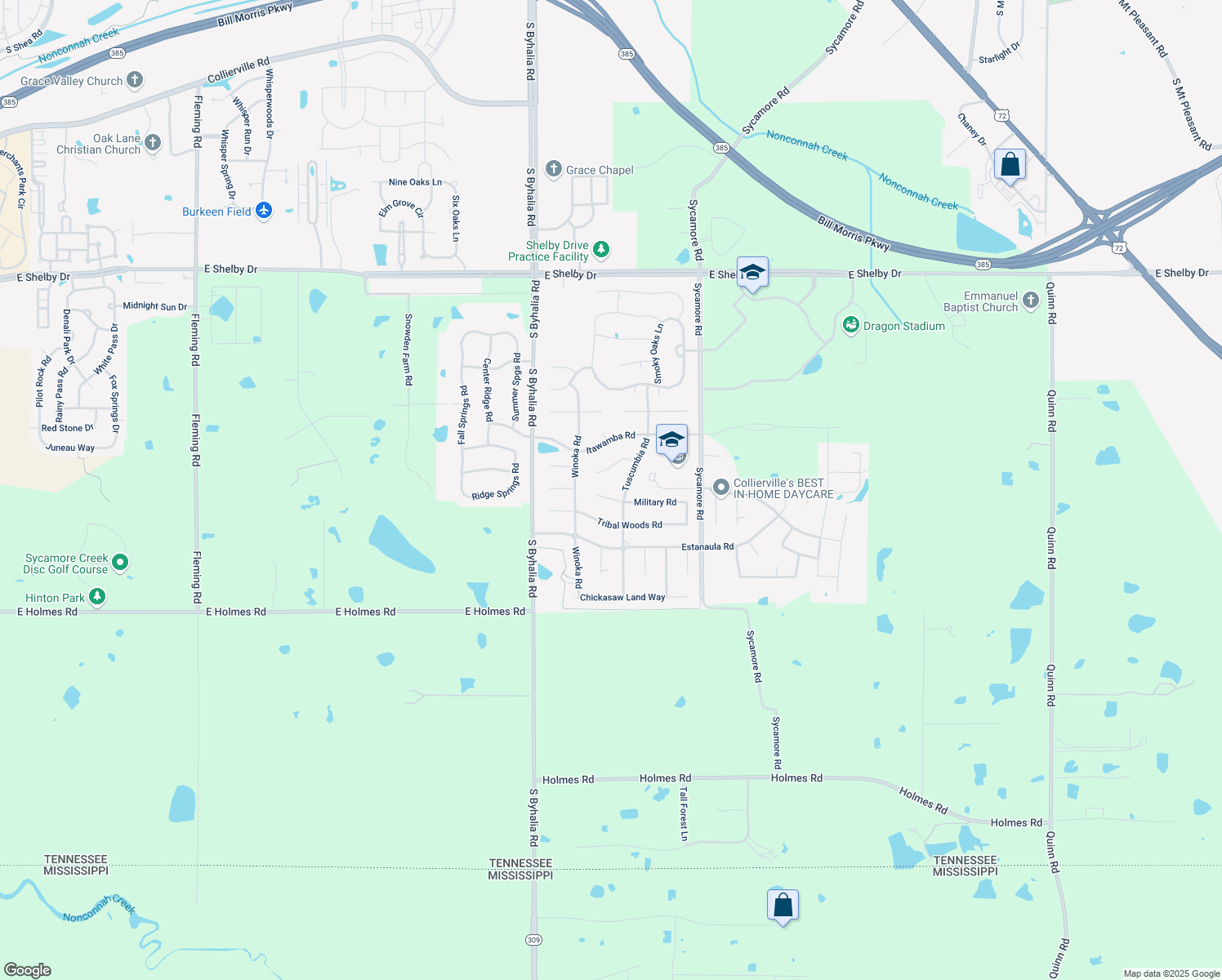 map of restaurants, bars, coffee shops, grocery stores, and more near 474 Military Cove in Collierville