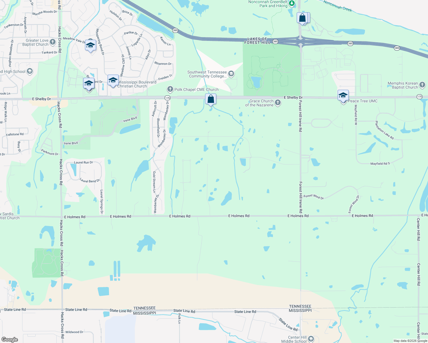 map of restaurants, bars, coffee shops, grocery stores, and more near 5012 Le Chateau Cove in Memphis