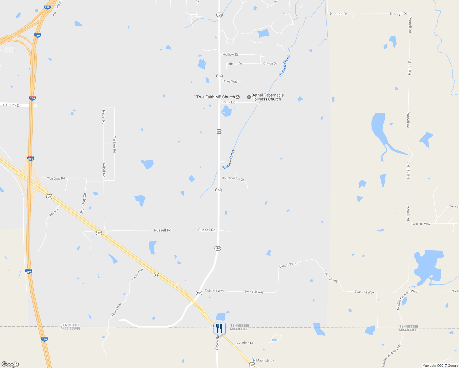 map of restaurants, bars, coffee shops, grocery stores, and more near 80 Countryridge Circle in Collierville