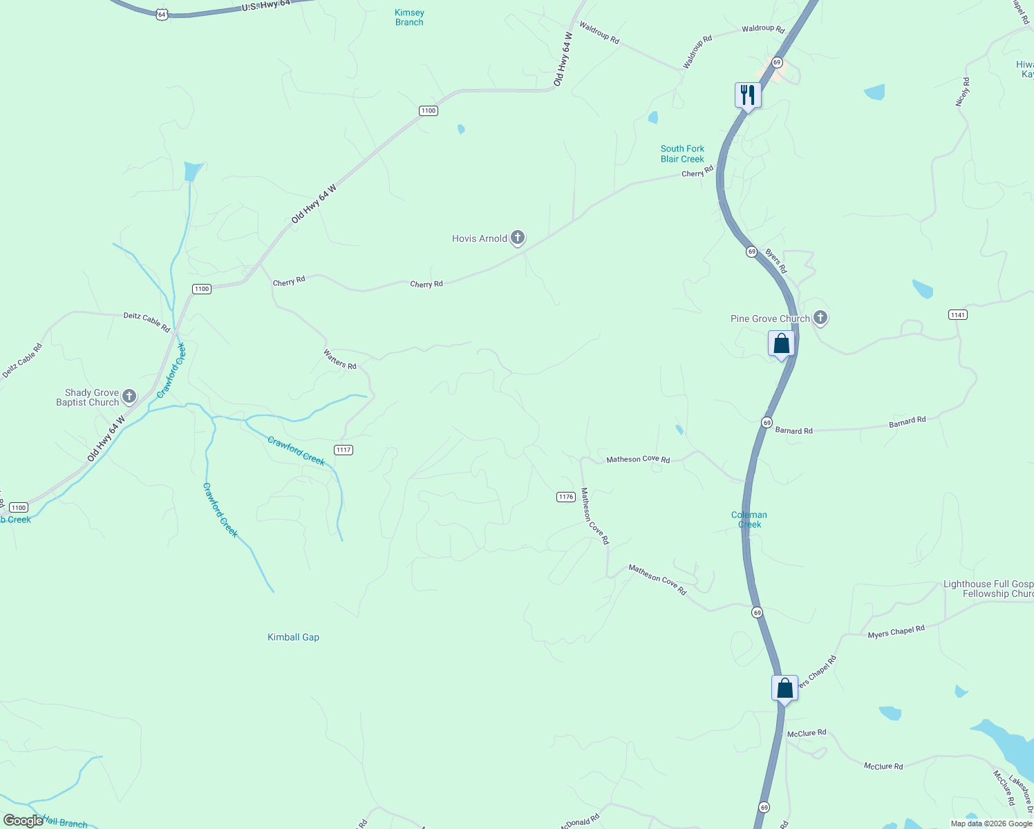 map of restaurants, bars, coffee shops, grocery stores, and more near 531 Wikle Road in Hayesville