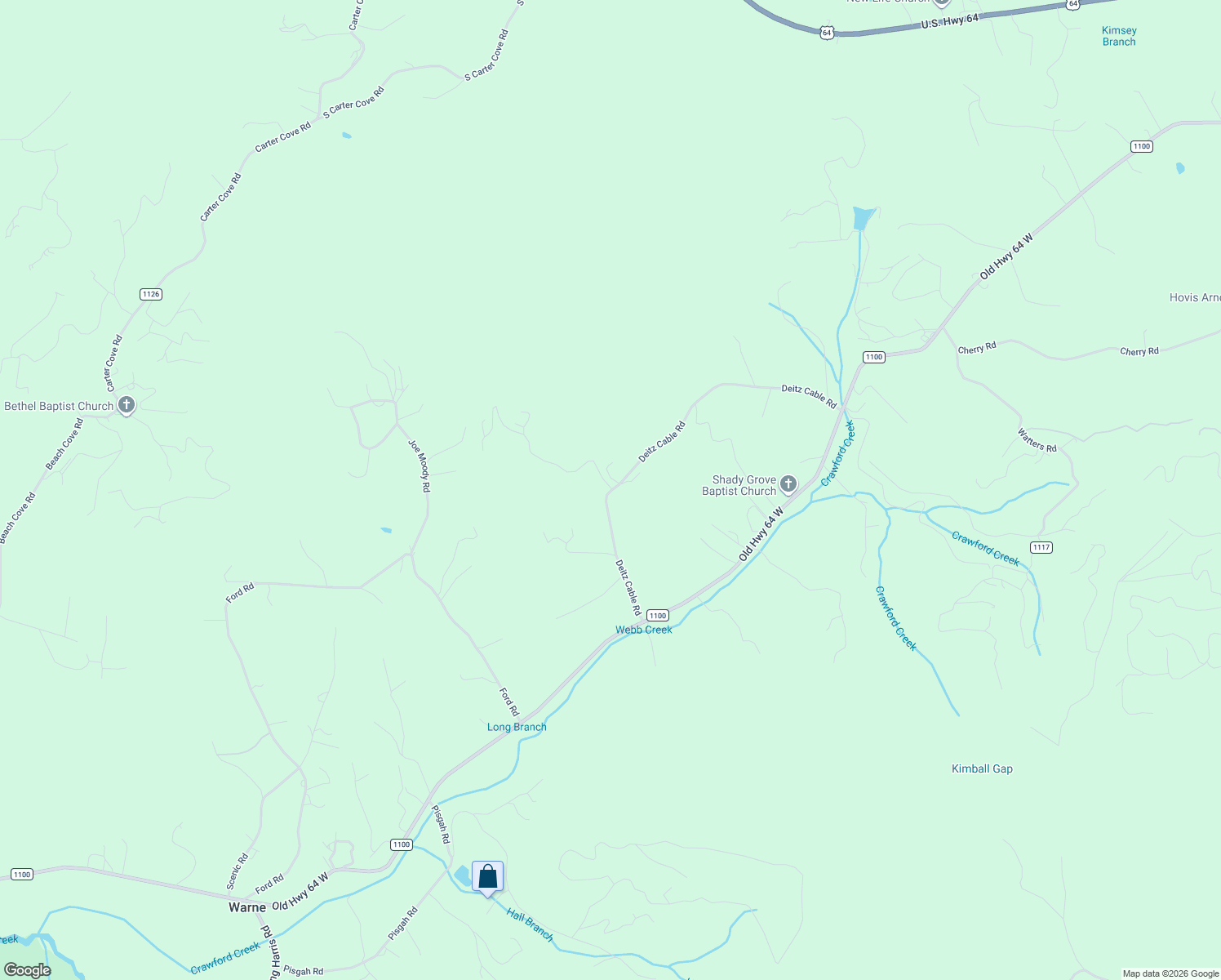map of restaurants, bars, coffee shops, grocery stores, and more near 1 Webb Cove Road in Warne