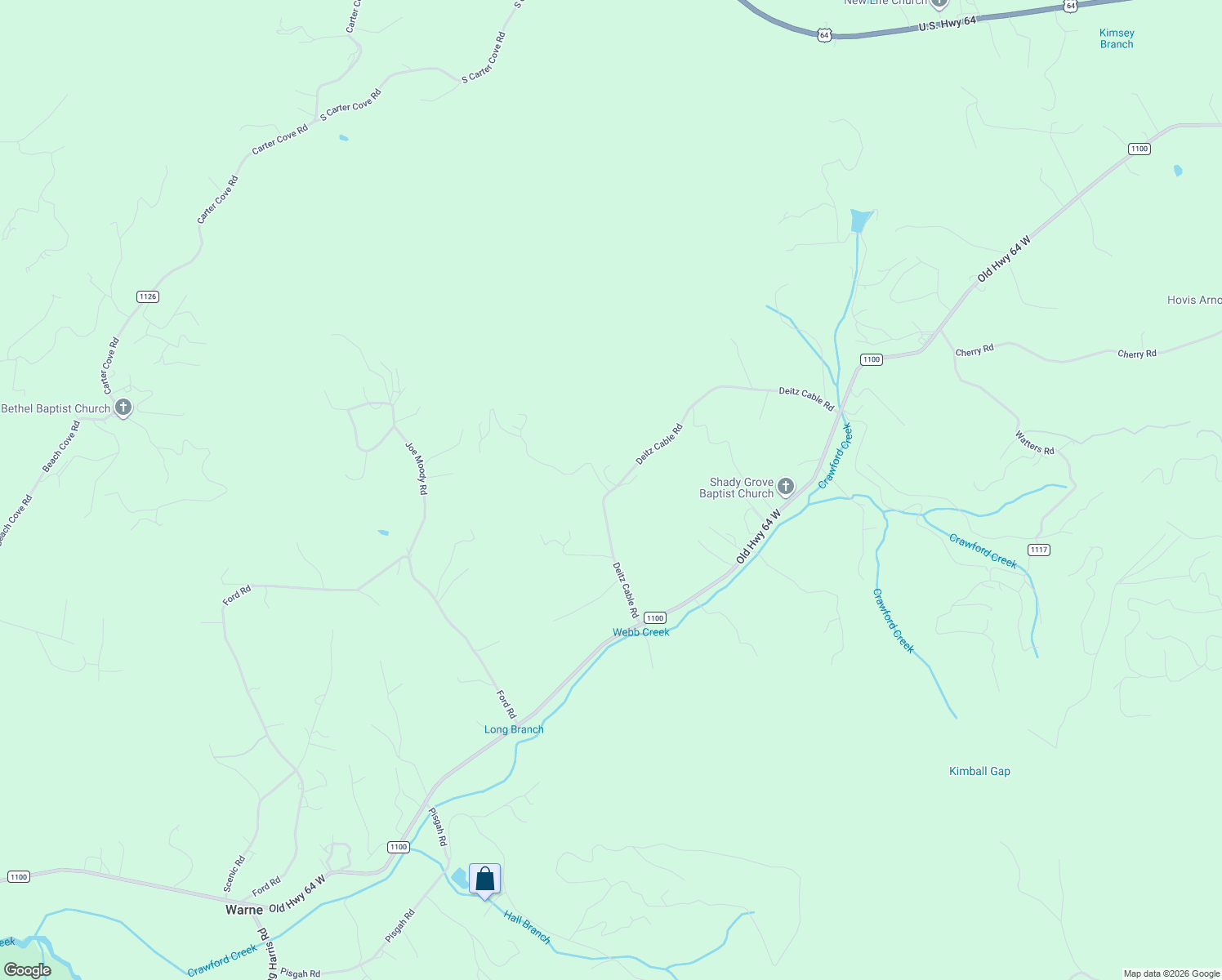 map of restaurants, bars, coffee shops, grocery stores, and more near 1 Webb Cove Road in Warne