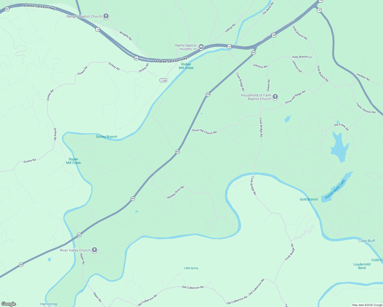 map of restaurants, bars, coffee shops, grocery stores, and more near 170 Log Home Road in Murphy