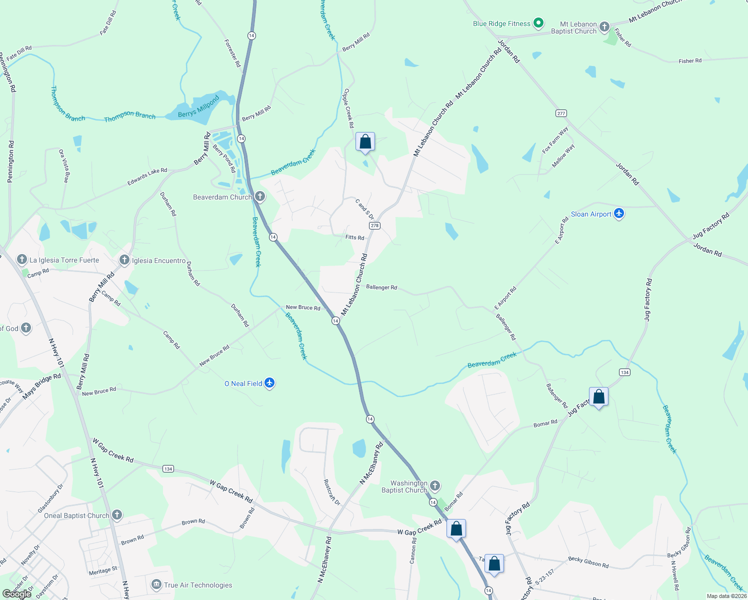map of restaurants, bars, coffee shops, grocery stores, and more near 3796 Ballenger Road in Greer