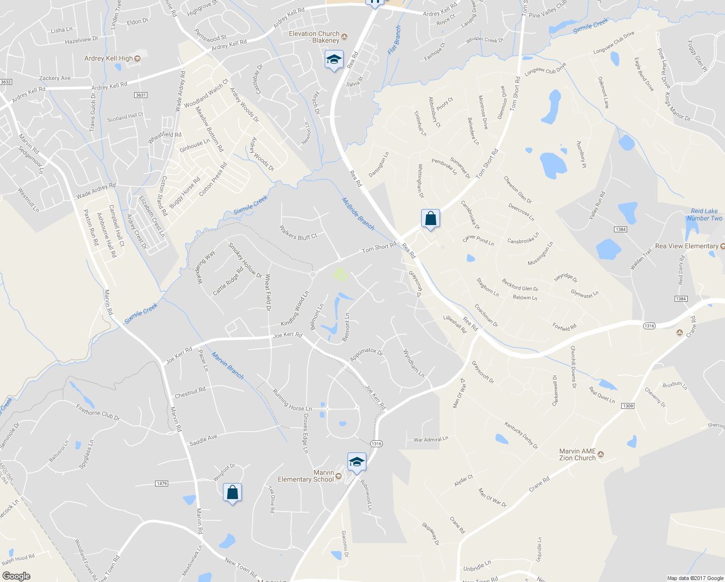 map of restaurants, bars, coffee shops, grocery stores, and more near 416 Streamside Lane in Waxhaw