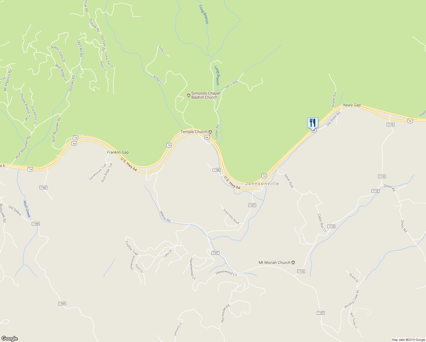 map of restaurants, bars, coffee shops, grocery stores, and more near 44 Forrister Road in Murphy