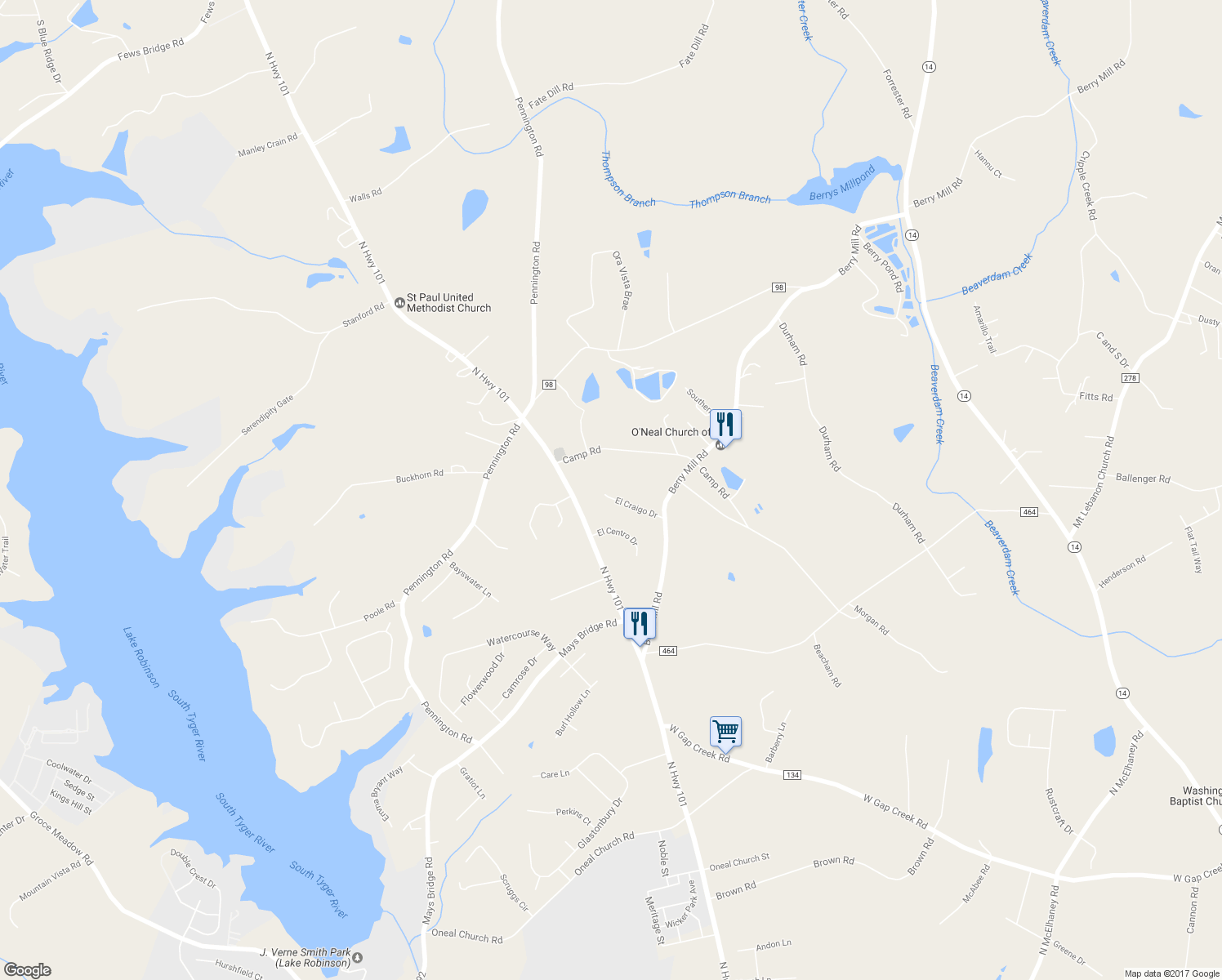 map of restaurants, bars, coffee shops, grocery stores, and more near 112 El Craigo Drive in Greer