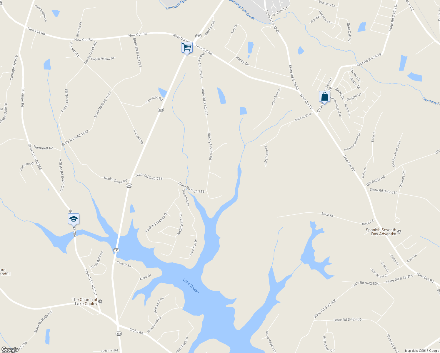 map of restaurants, bars, coffee shops, grocery stores, and more near 91 Stacy Drive in Inman