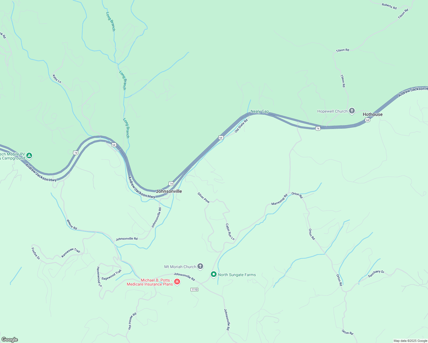 map of restaurants, bars, coffee shops, grocery stores, and more near 65 Privacy Ridge Lane in Murphy