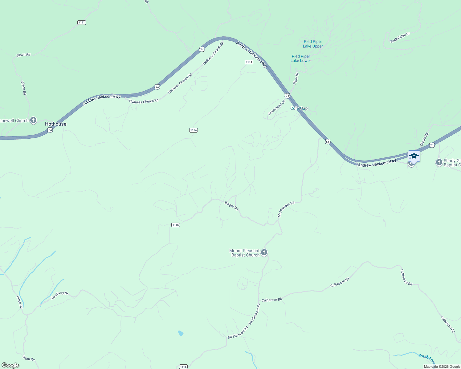 map of restaurants, bars, coffee shops, grocery stores, and more near 574 Burger Road in Murphy