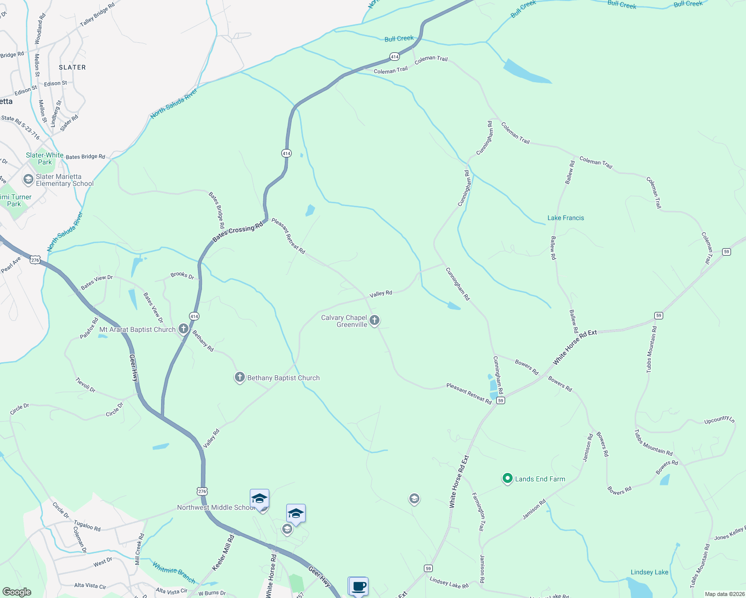 map of restaurants, bars, coffee shops, grocery stores, and more near 200 Valley Road in Travelers Rest