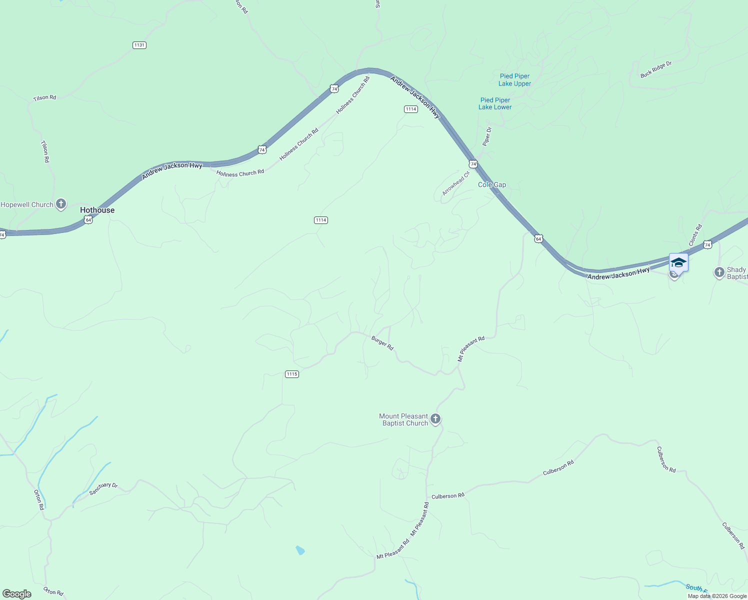 map of restaurants, bars, coffee shops, grocery stores, and more near 574 Burger Road in Murphy