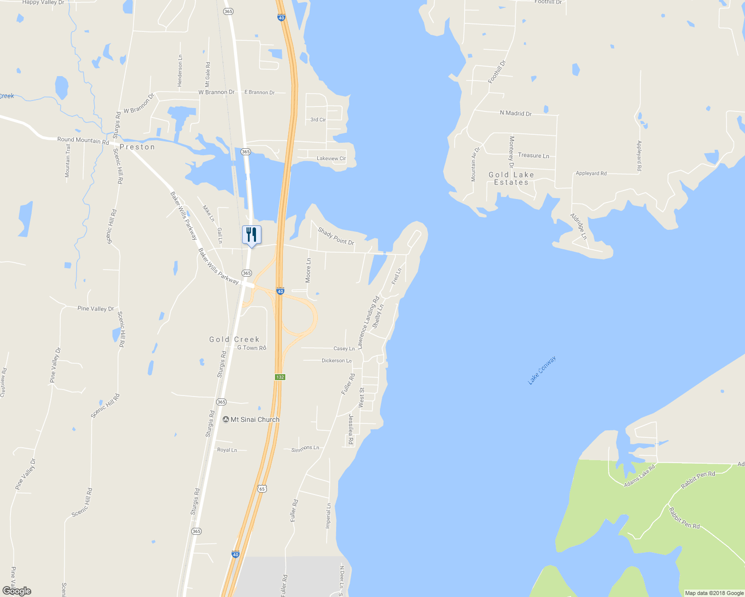map of restaurants, bars, coffee shops, grocery stores, and more near 88 Lawrence Landing Road in Conway