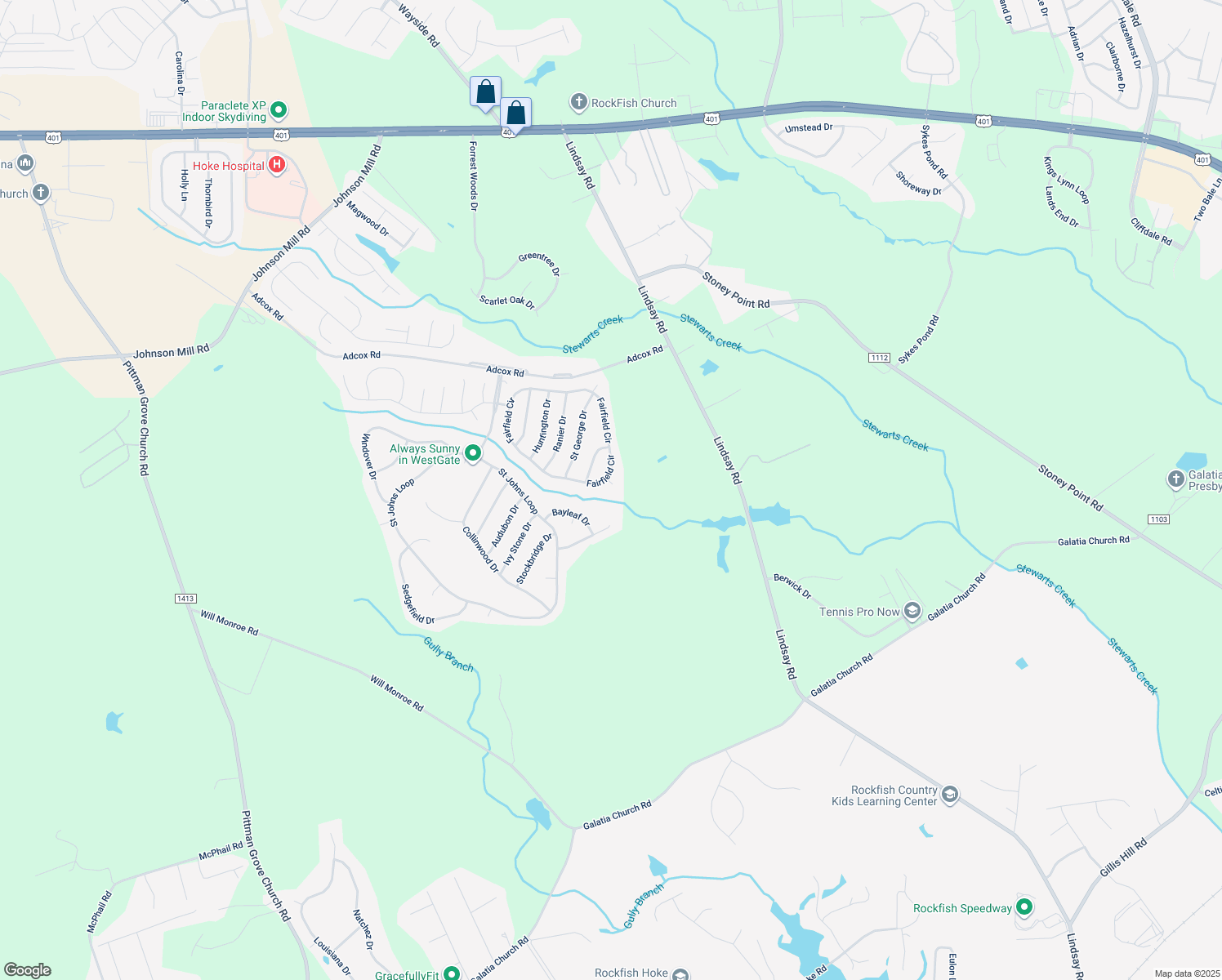 map of restaurants, bars, coffee shops, grocery stores, and more near 128 Tuxford Court in Raeford