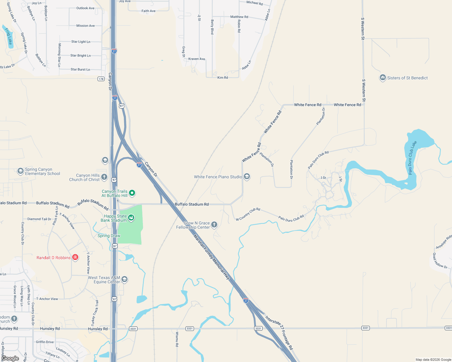 map of restaurants, bars, coffee shops, grocery stores, and more near 5910 White Fence Road in Canyon