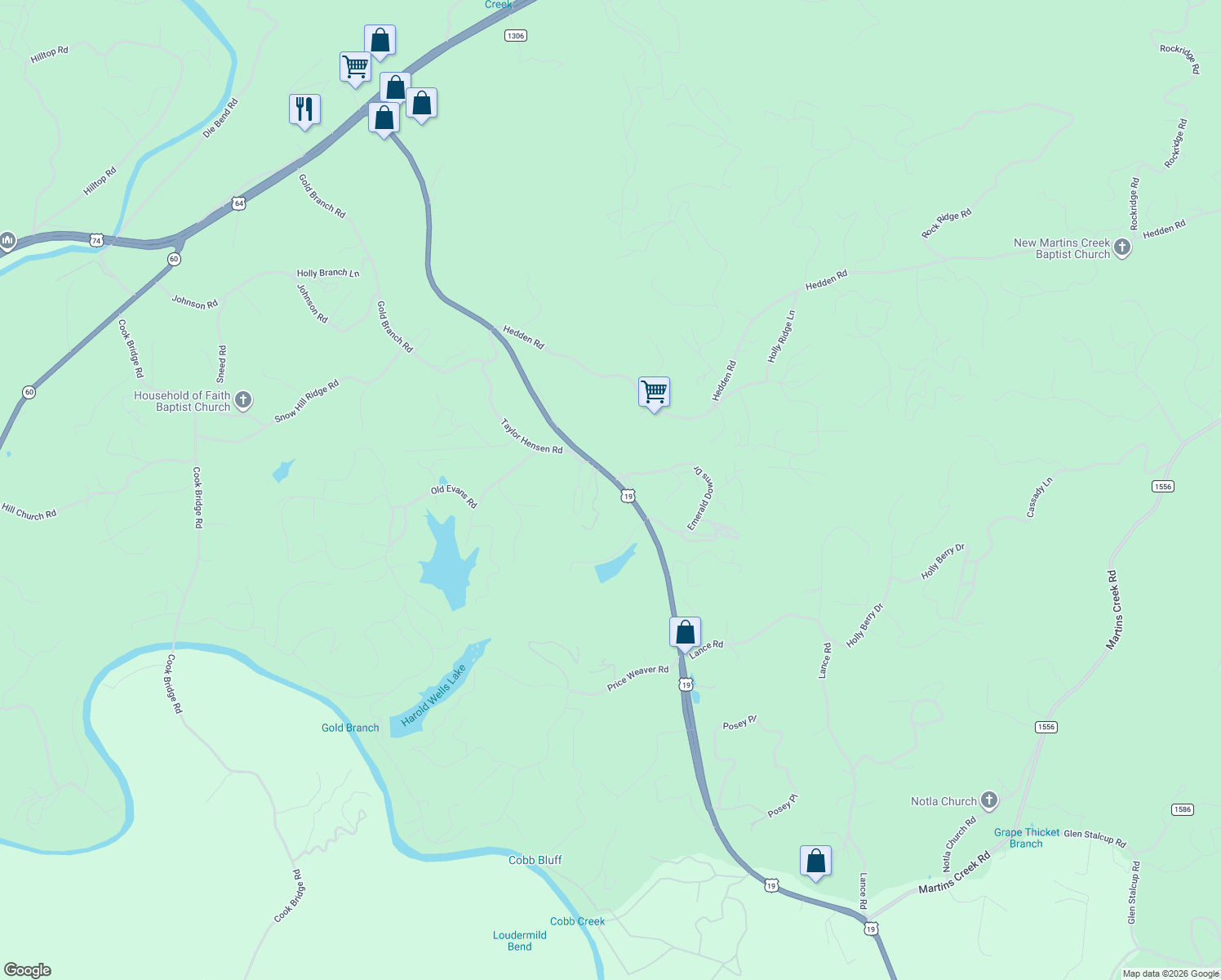 map of restaurants, bars, coffee shops, grocery stores, and more near 121 Longridge Road in Murphy