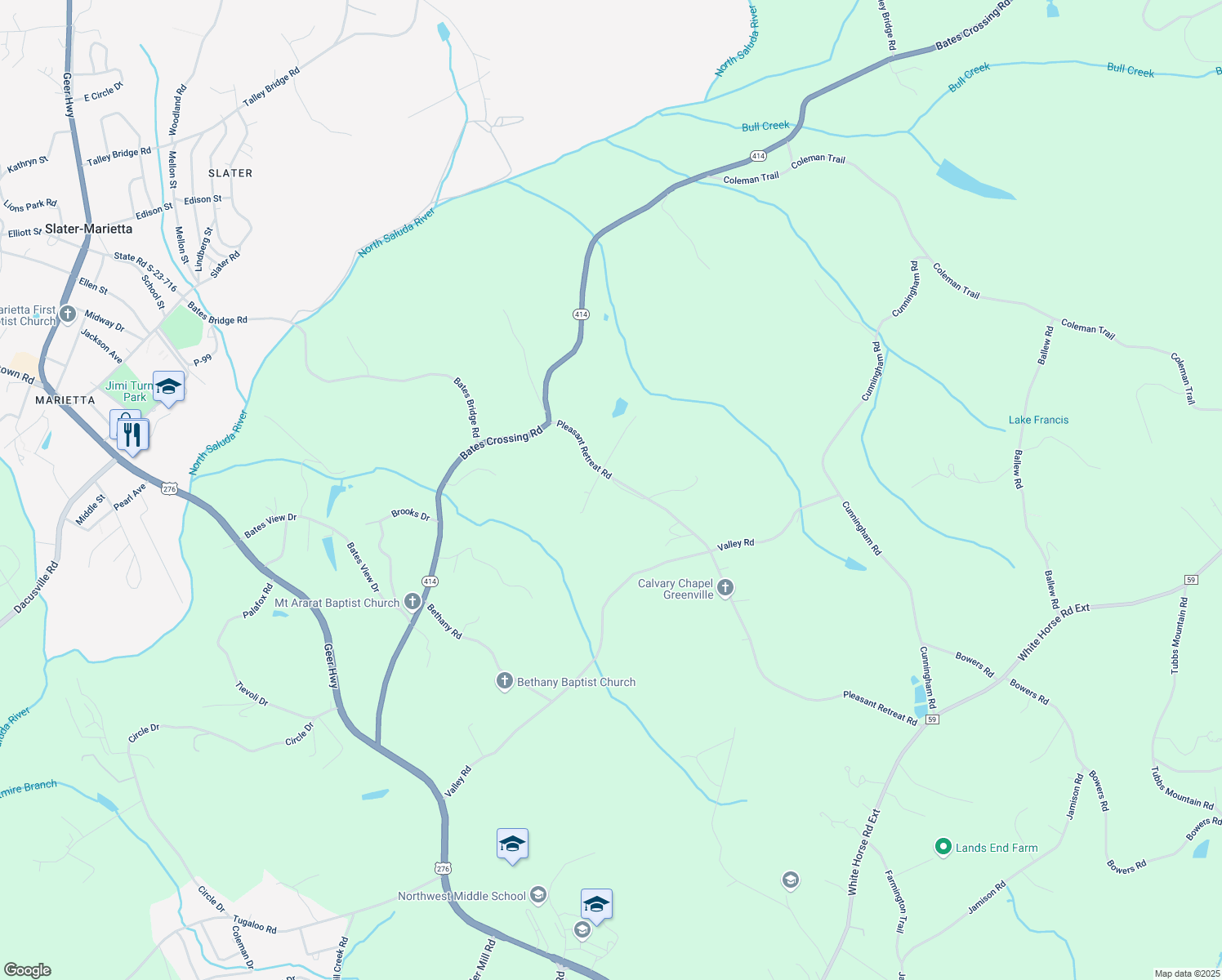 map of restaurants, bars, coffee shops, grocery stores, and more near 401-463 Pleasant Retreat Road in Travelers Rest