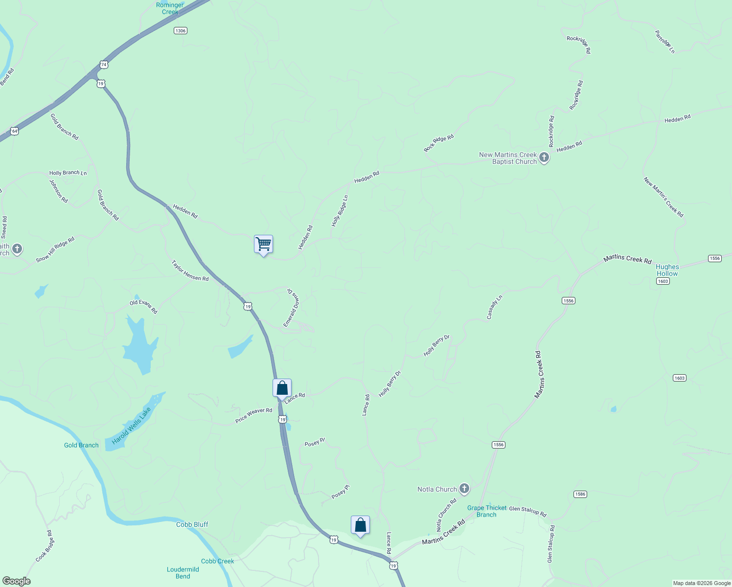 map of restaurants, bars, coffee shops, grocery stores, and more near 77 Blue Ridge Lane in Murphy