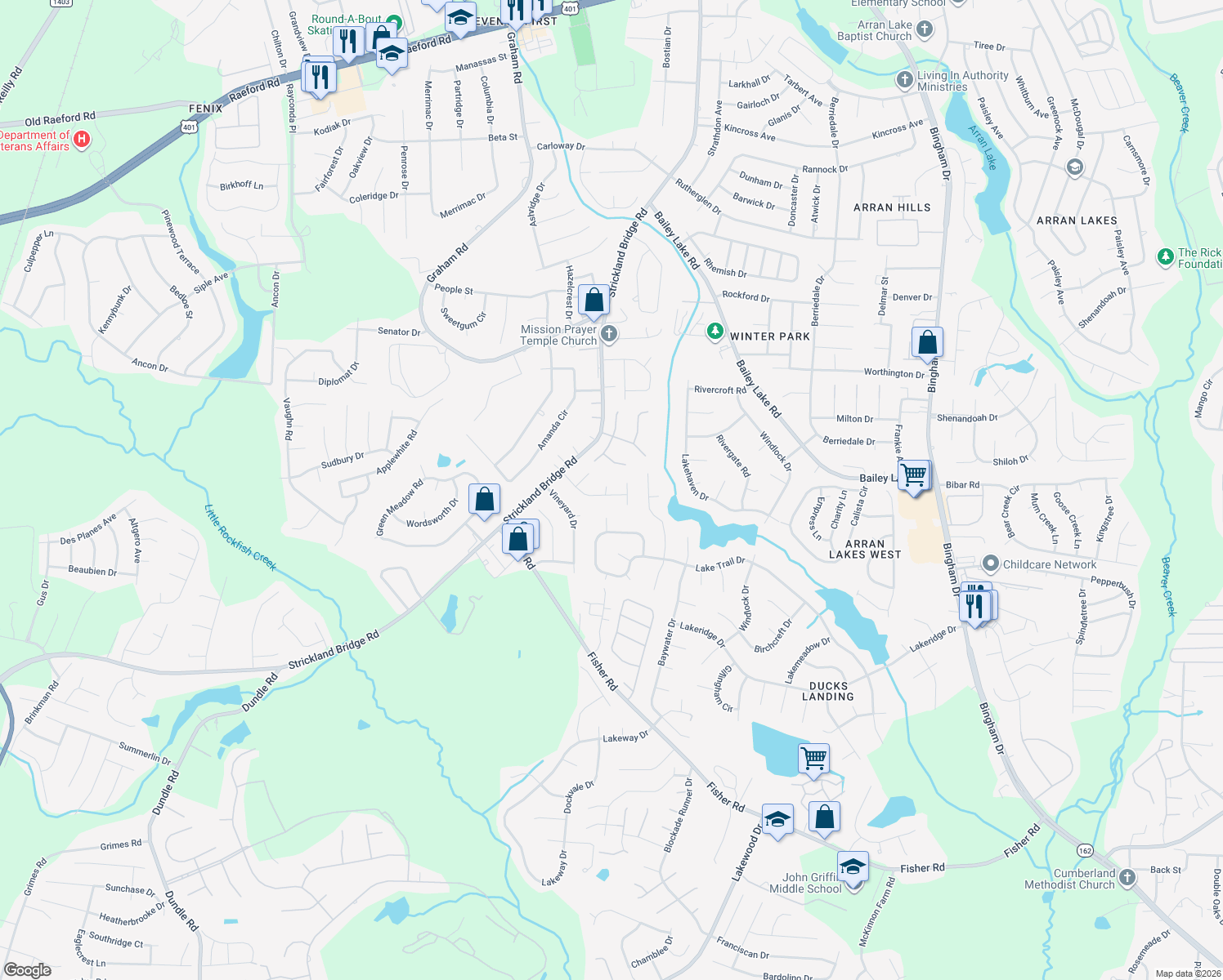 map of restaurants, bars, coffee shops, grocery stores, and more near 1930 Boyer Court in Fayetteville