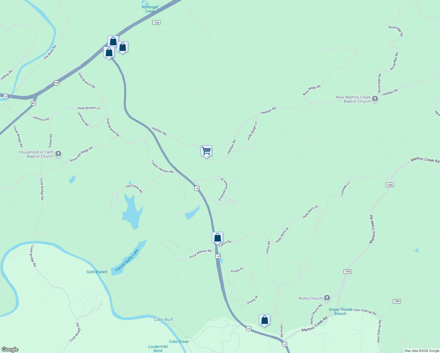 map of restaurants, bars, coffee shops, grocery stores, and more near 156 Goldfield Road in Murphy