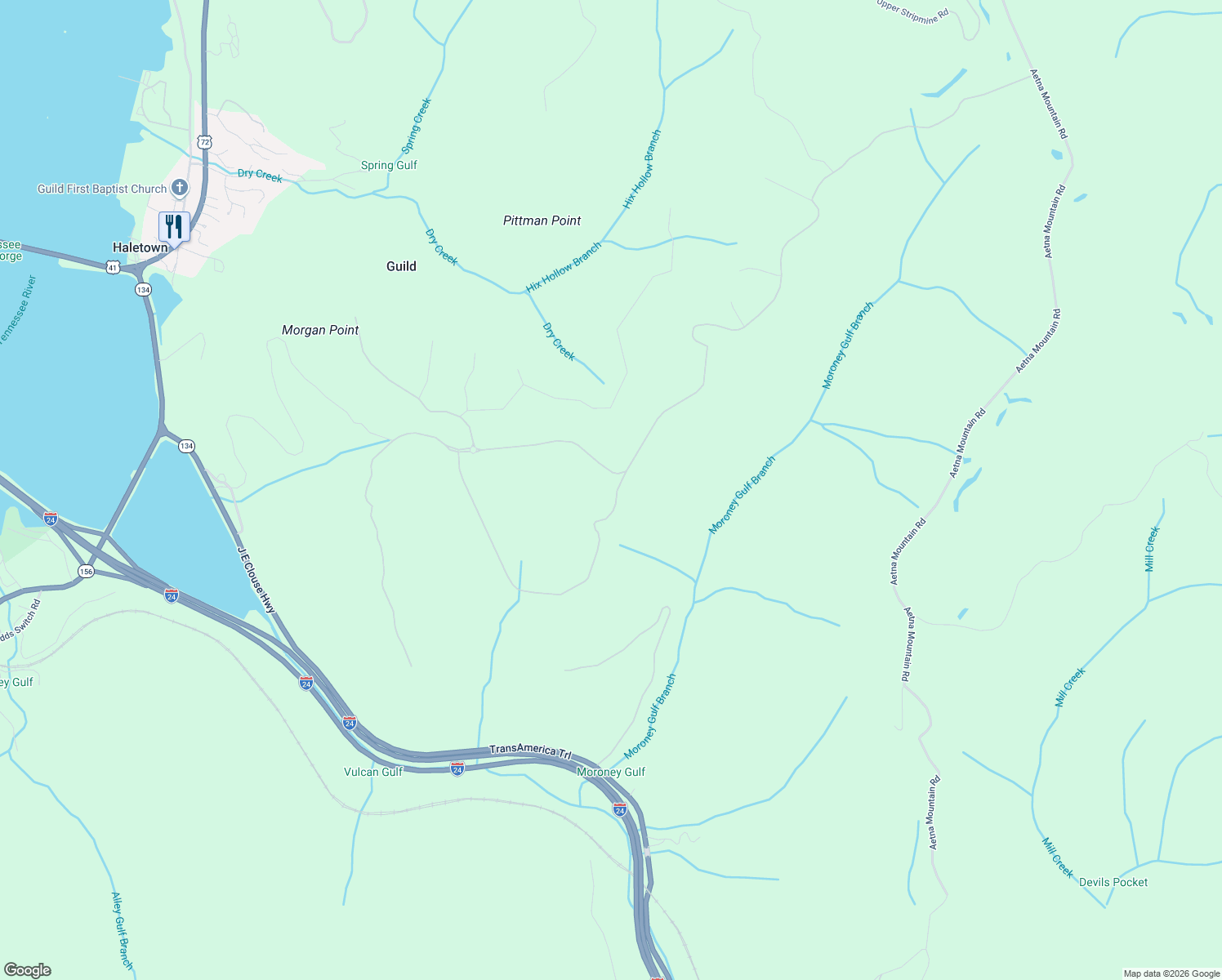 map of restaurants, bars, coffee shops, grocery stores, and more near Morgan Point Road in Whiteside