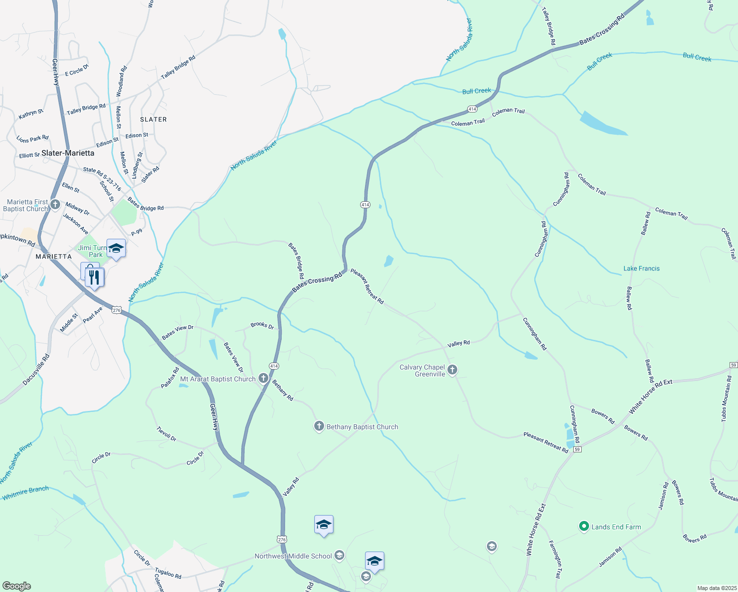 map of restaurants, bars, coffee shops, grocery stores, and more near 401 Pleasant Retreat Road in Travelers Rest