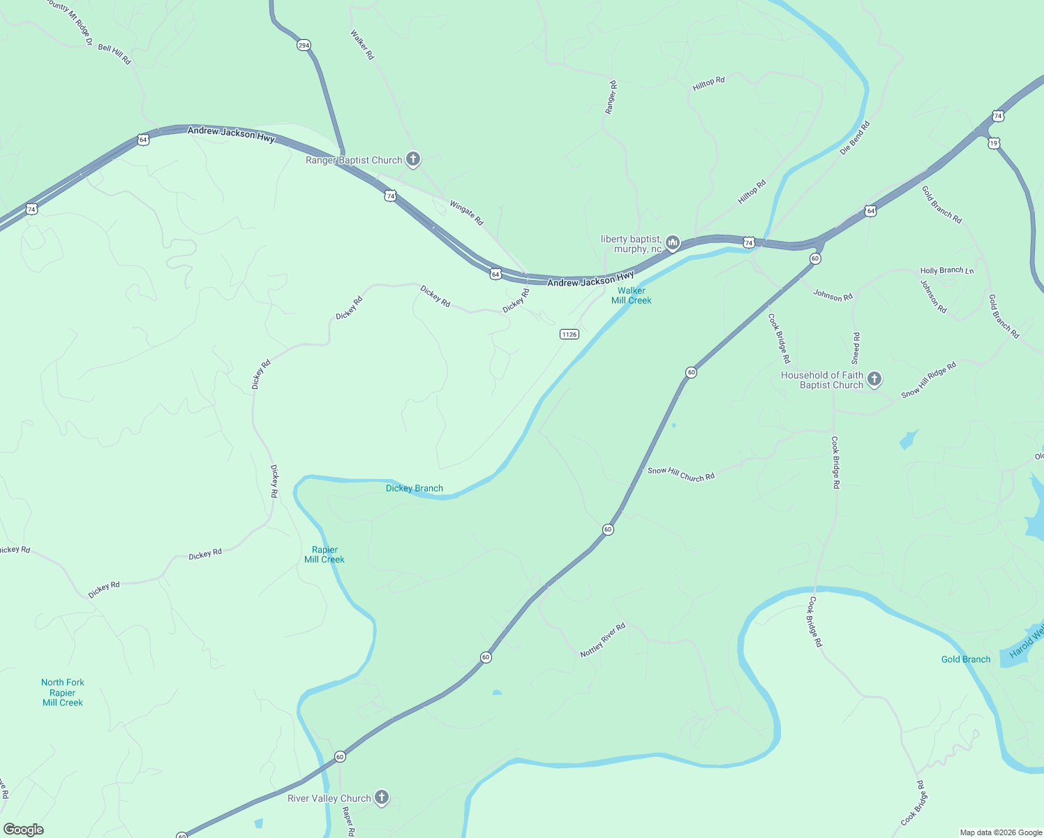 map of restaurants, bars, coffee shops, grocery stores, and more near 545 Little Ranger Road in Murphy