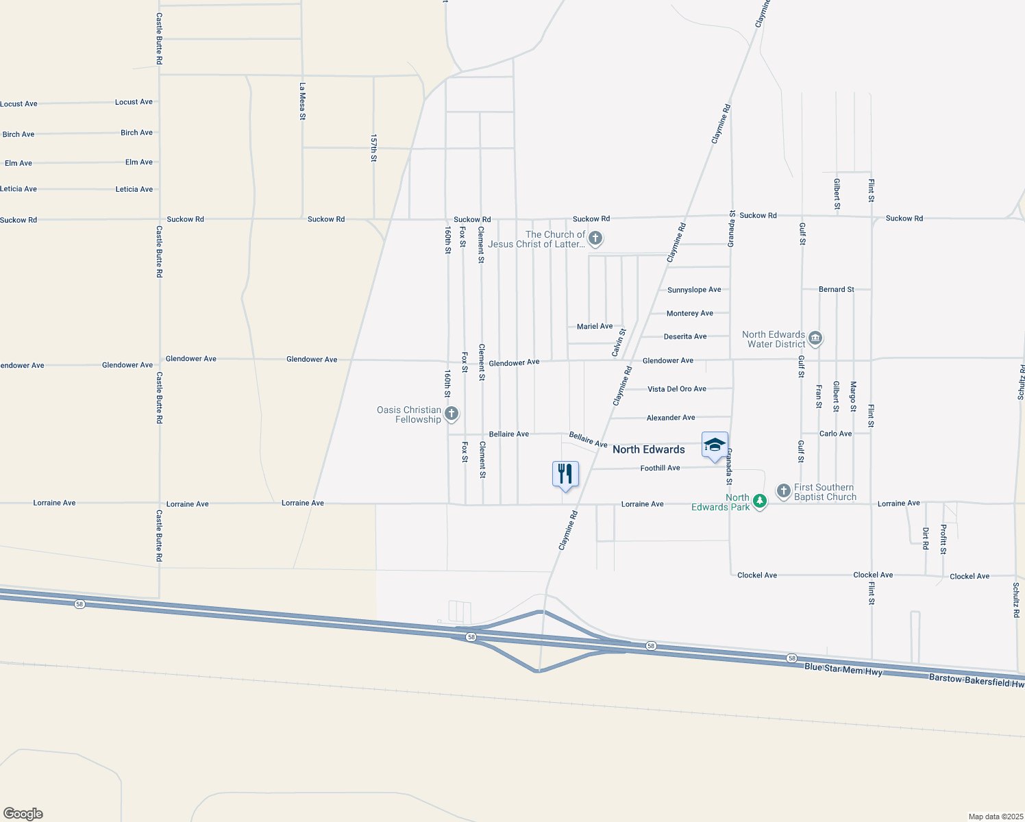 map of restaurants, bars, coffee shops, grocery stores, and more near 13361 Davenport Street in North Edwards