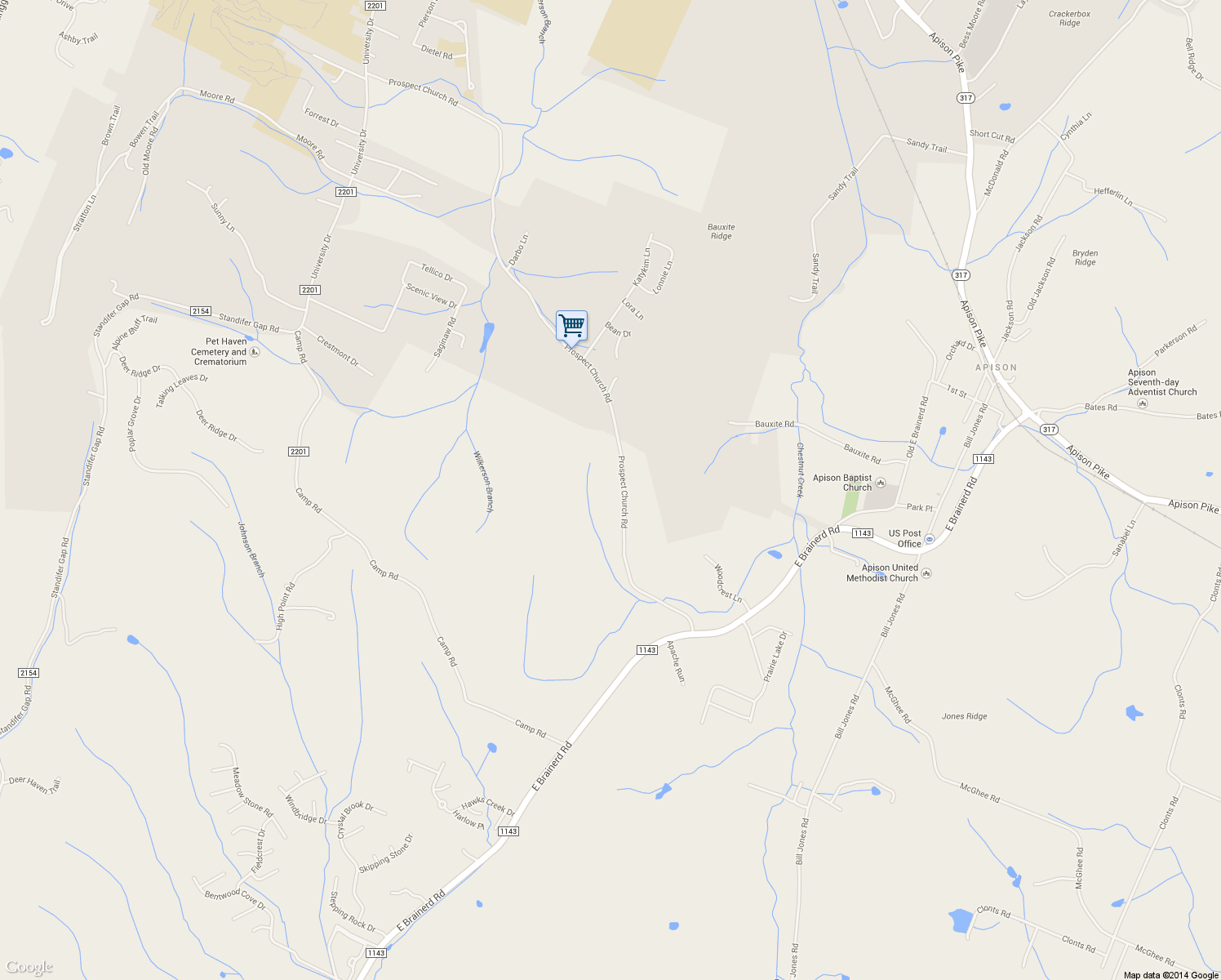 map of restaurants, bars, coffee shops, grocery stores, and more near 3647 Prospect Church Road in Apison