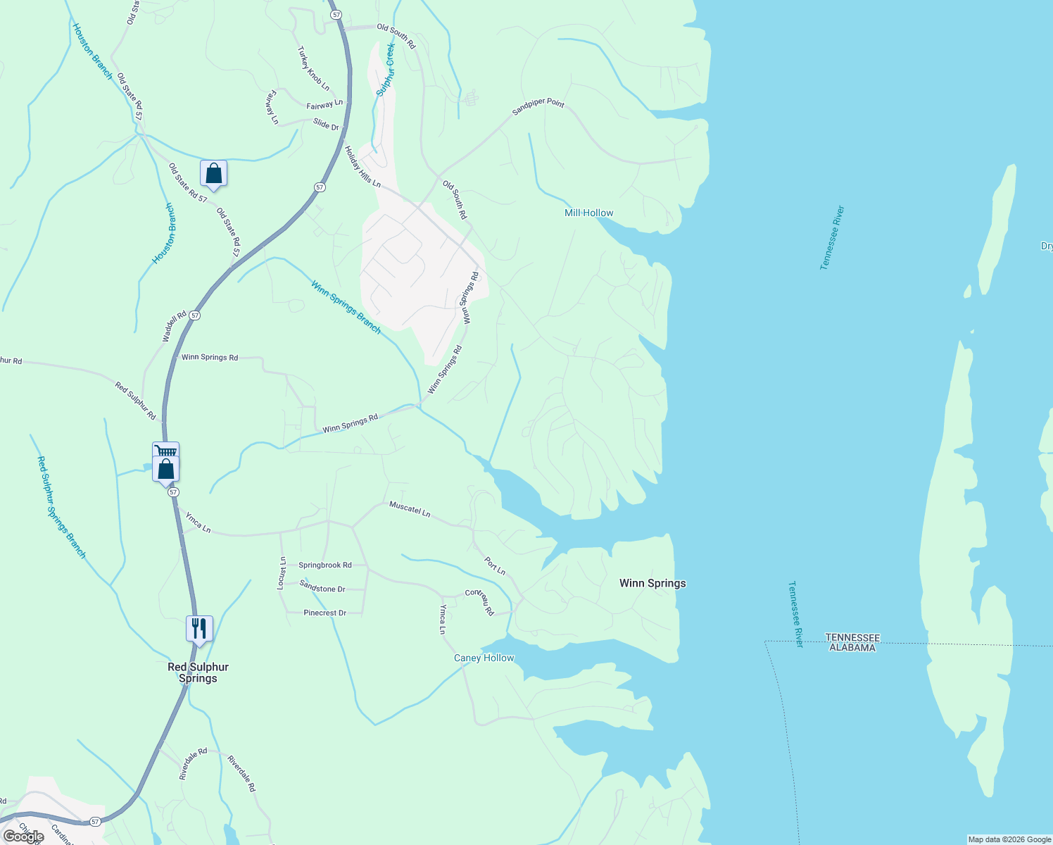 map of restaurants, bars, coffee shops, grocery stores, and more near 150 Windy Pines Lane in Counce