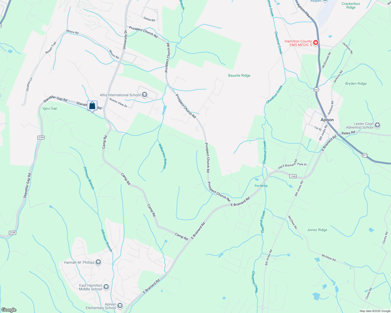 map of restaurants, bars, coffee shops, grocery stores, and more near 3645 Prospect Church Rd in Apison