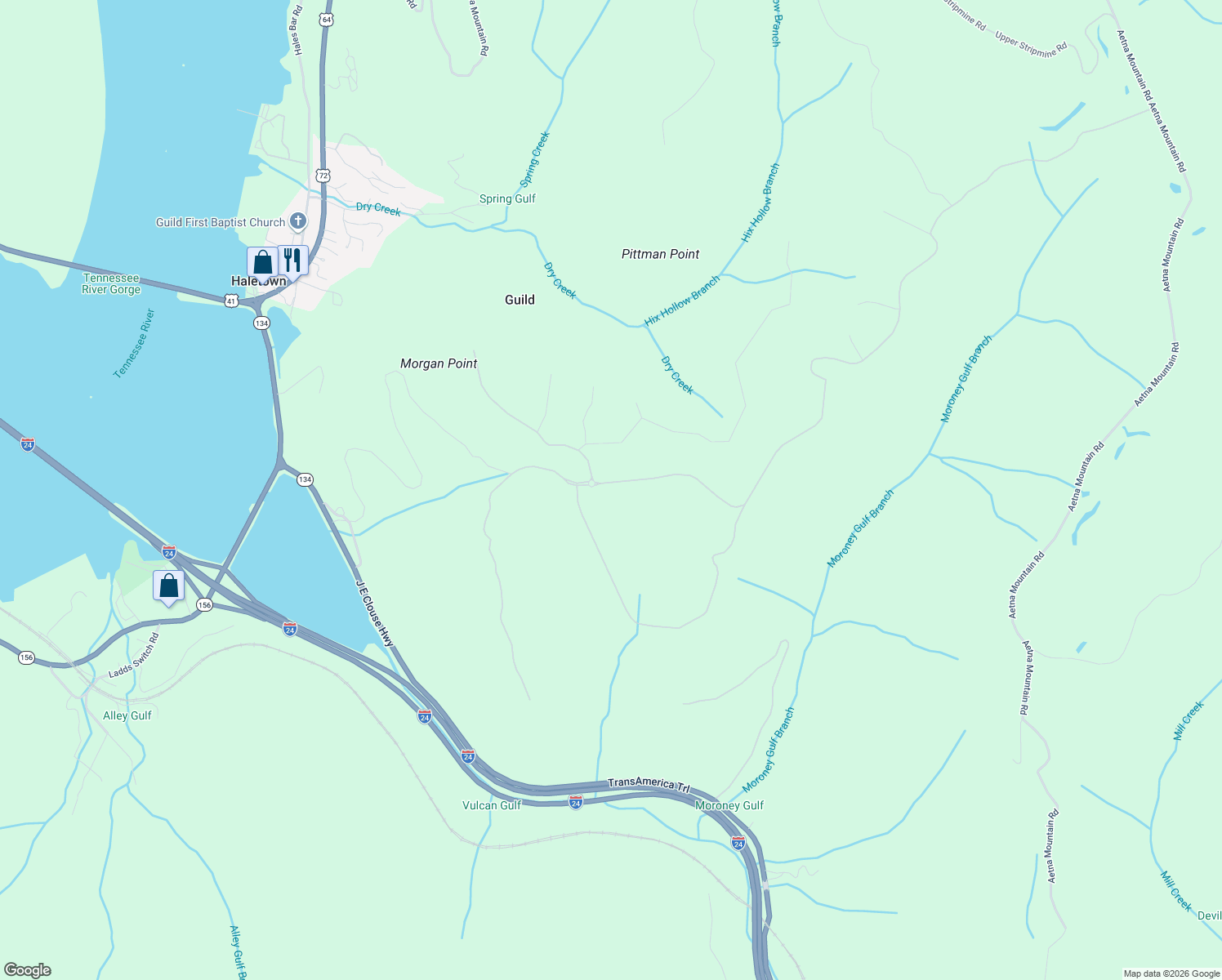 map of restaurants, bars, coffee shops, grocery stores, and more near in Guild