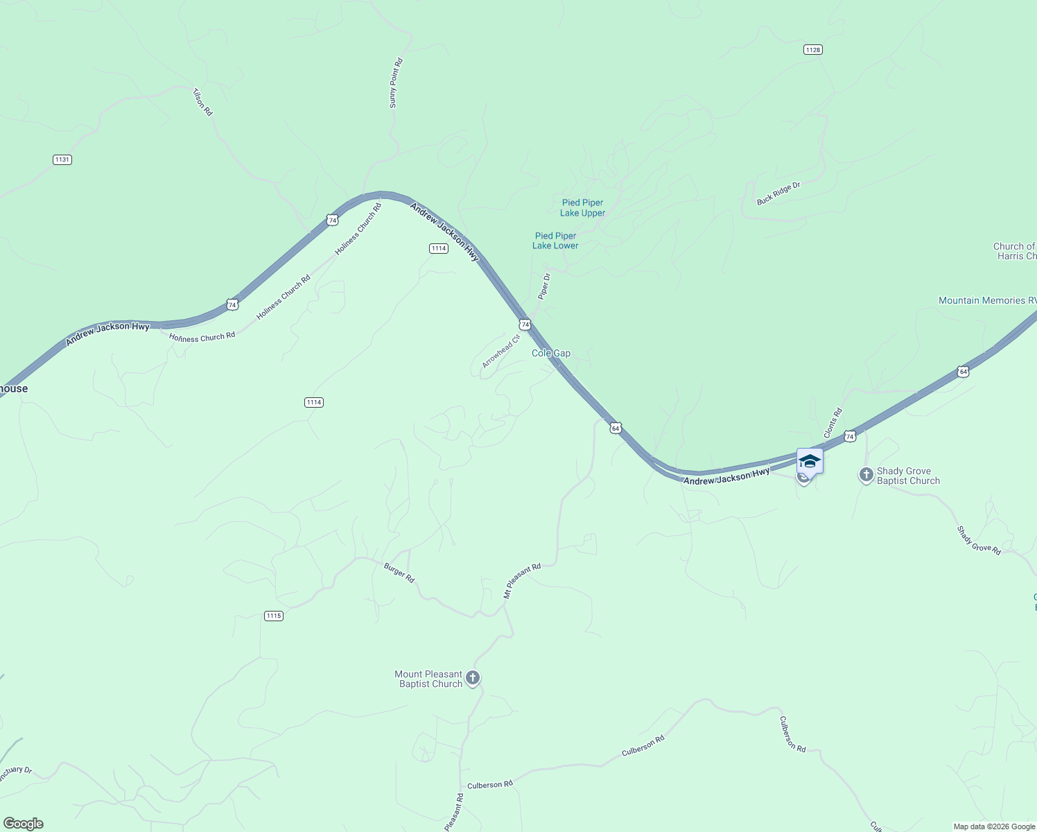 map of restaurants, bars, coffee shops, grocery stores, and more near 100 Tuscarora Trail in Murphy